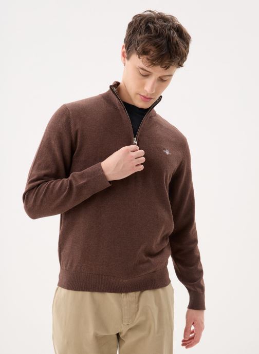 GANT Pulls Classic Cotton Half Zip homme marron