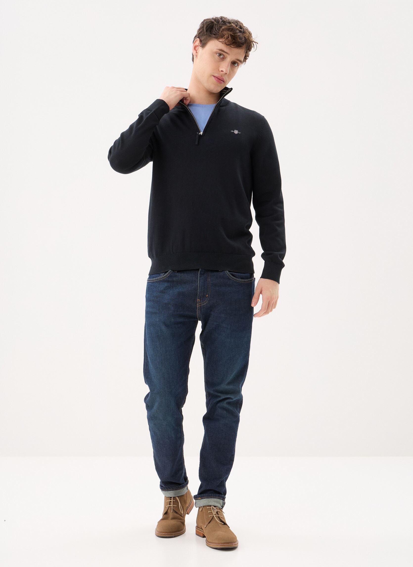 Truien Classic Cotton Half Zip heren zwart GANT Truien Classic Cotton Half Zip heren zwart BLACK