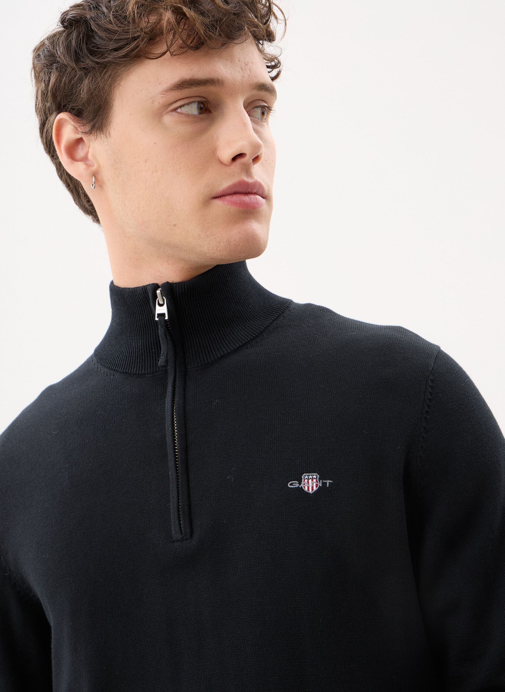 Truien Classic Cotton Half Zip heren zwart GANT Truien Classic Cotton Half Zip heren zwart BLACK