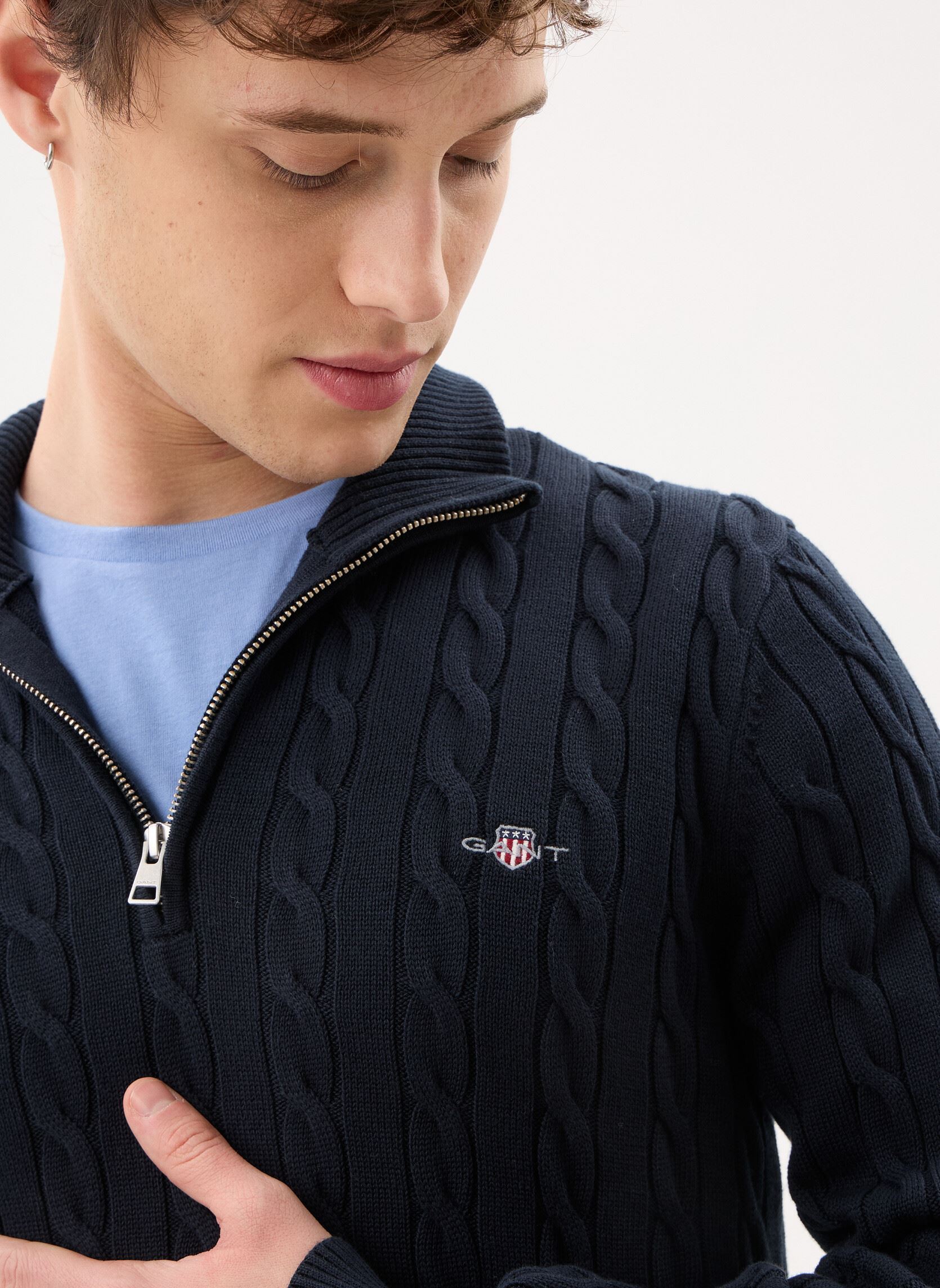 Truien Cotton Cable Half Zip heren blauw GANT Truien Cotton Cable Half Zip heren blauw EVENING BLUE