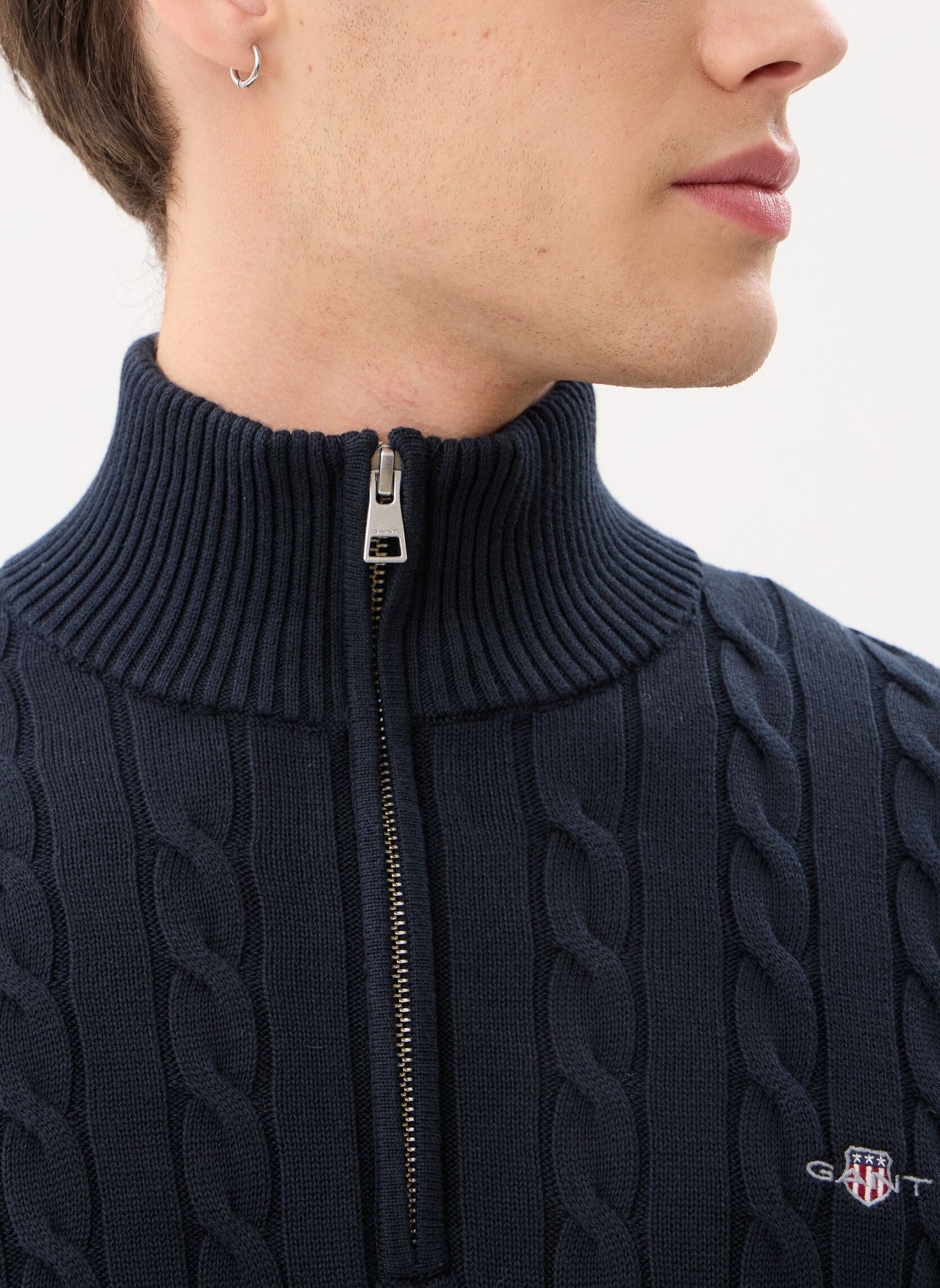 Truien Cotton Cable Half Zip heren blauw GANT Truien Cotton Cable Half Zip heren blauw EVENING BLUE