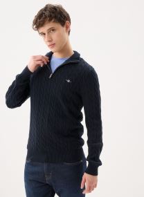 Truien Cotton Cable Half Zip heren blauw