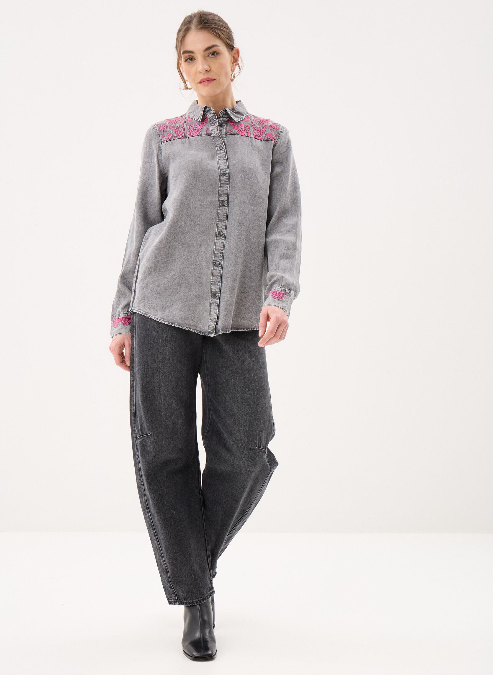 Langarm-Hemden Bykosmo Emb Shirt 2 damen grau B-Young Langarm-Hemden Bykosmo Emb Shirt 2 damen grau Mid Grey Denim