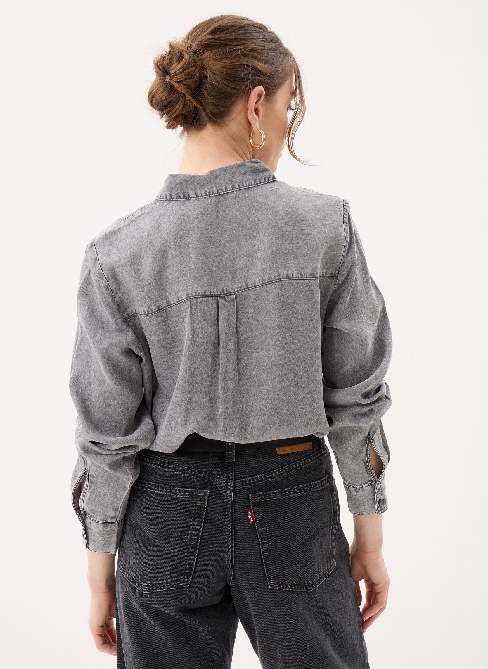 Langarm-Hemden Bykosmo Emb Shirt 2 damen grau B-Young Langarm-Hemden Bykosmo Emb Shirt 2 damen grau Mid Grey Denim