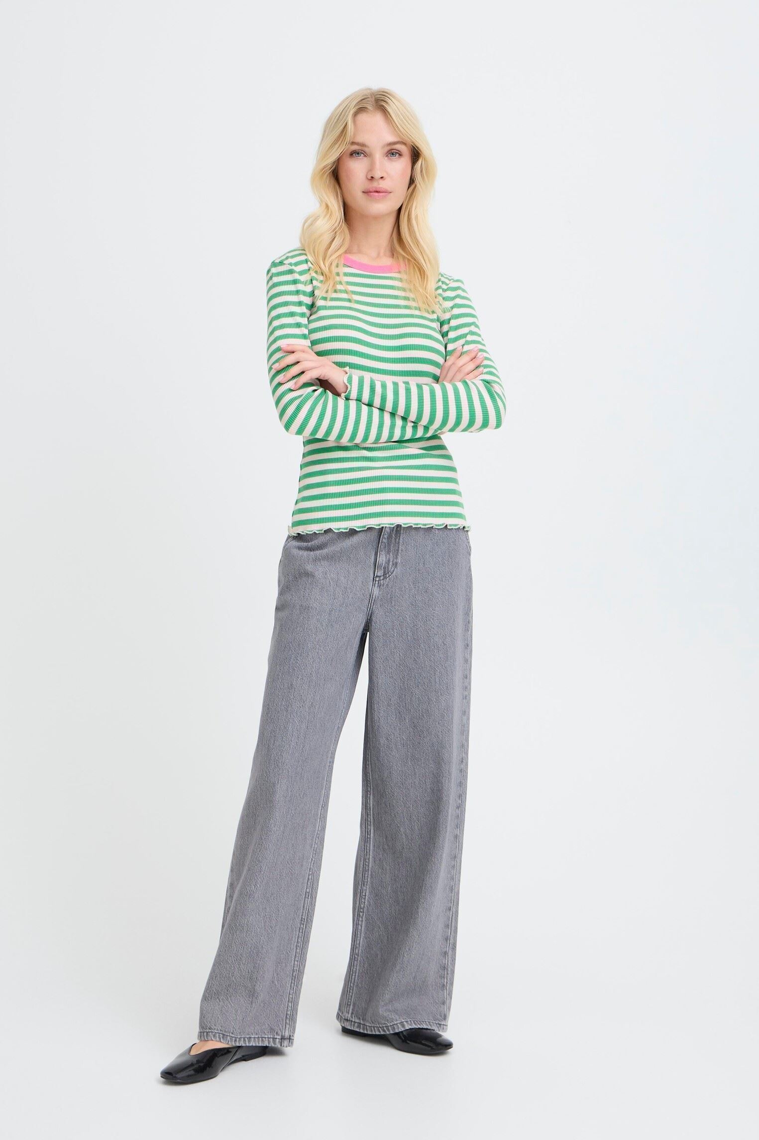 T-shirts met lange mouwen Bysinne Rib Tshirt dames wit B-Young T-shirts met lange mouwen Bysinne Rib Tshirt dames wit Leprechaun Stripe