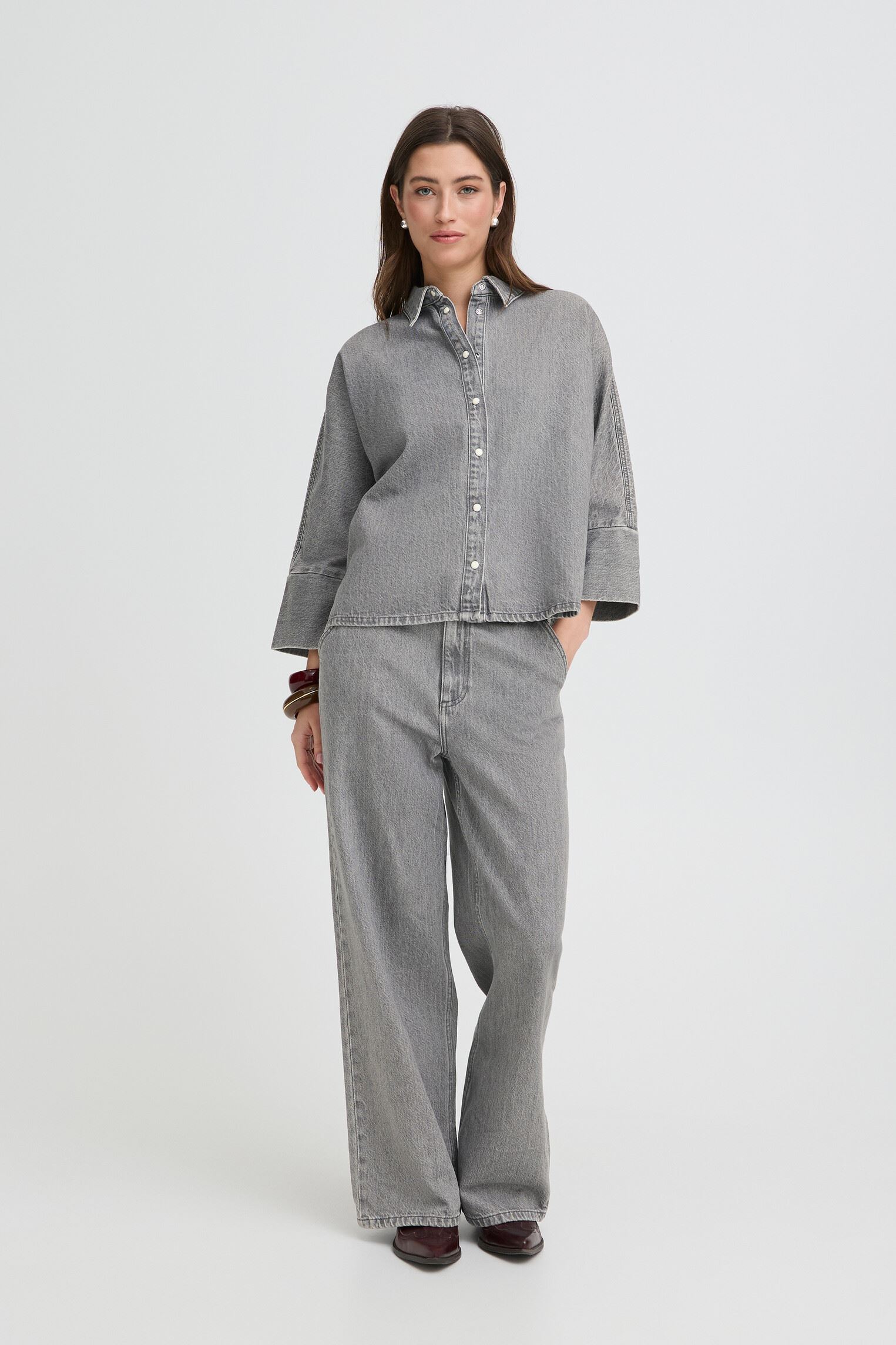 Lange mouw overhemden Bykimu Shirt dames grijs B-Young Lange mouw overhemden Bykimu Shirt dames grijs Mid Grey Denim