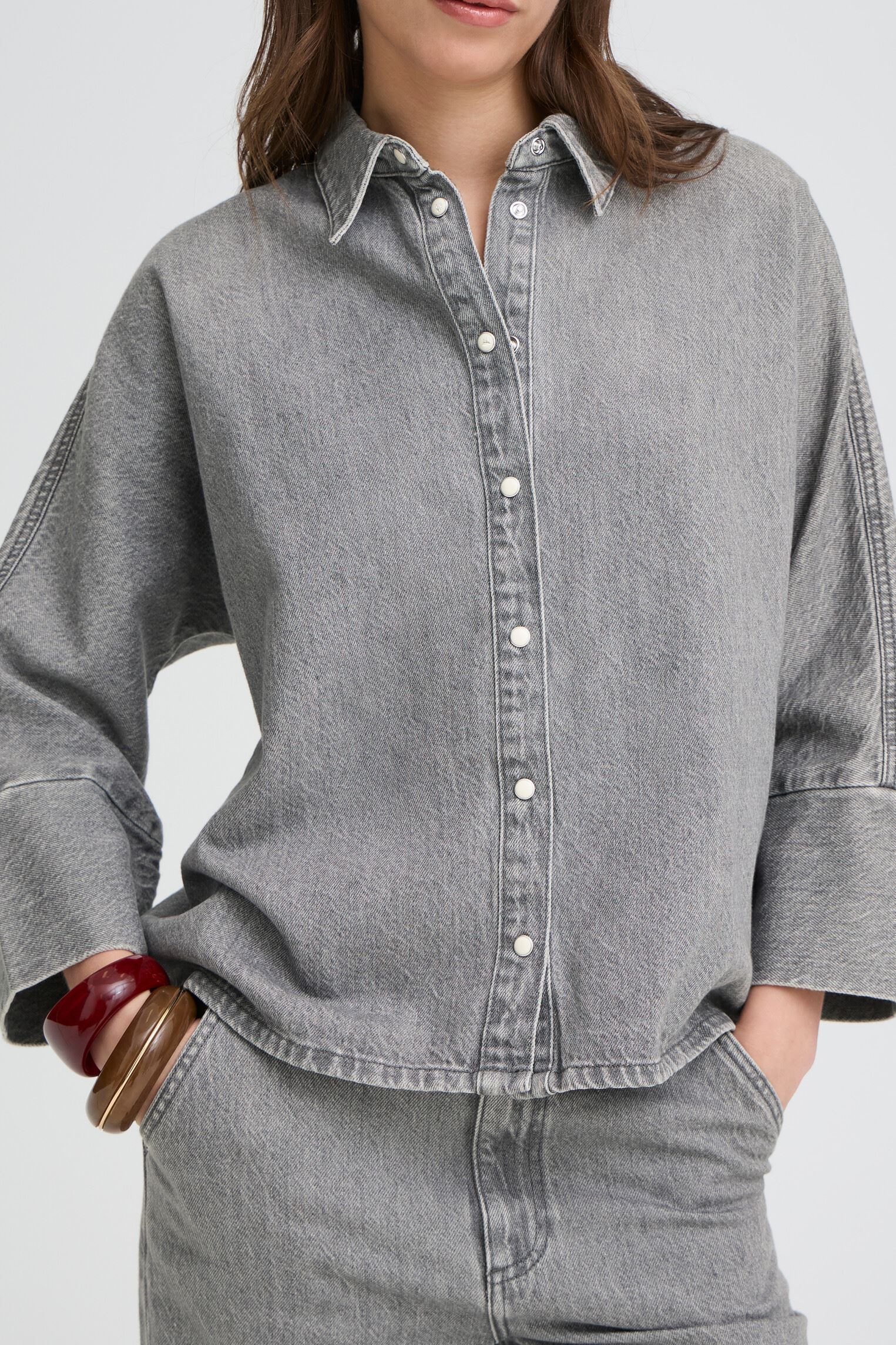Lange mouw overhemden Bykimu Shirt dames grijs B-Young Lange mouw overhemden Bykimu Shirt dames grijs Mid Grey Denim