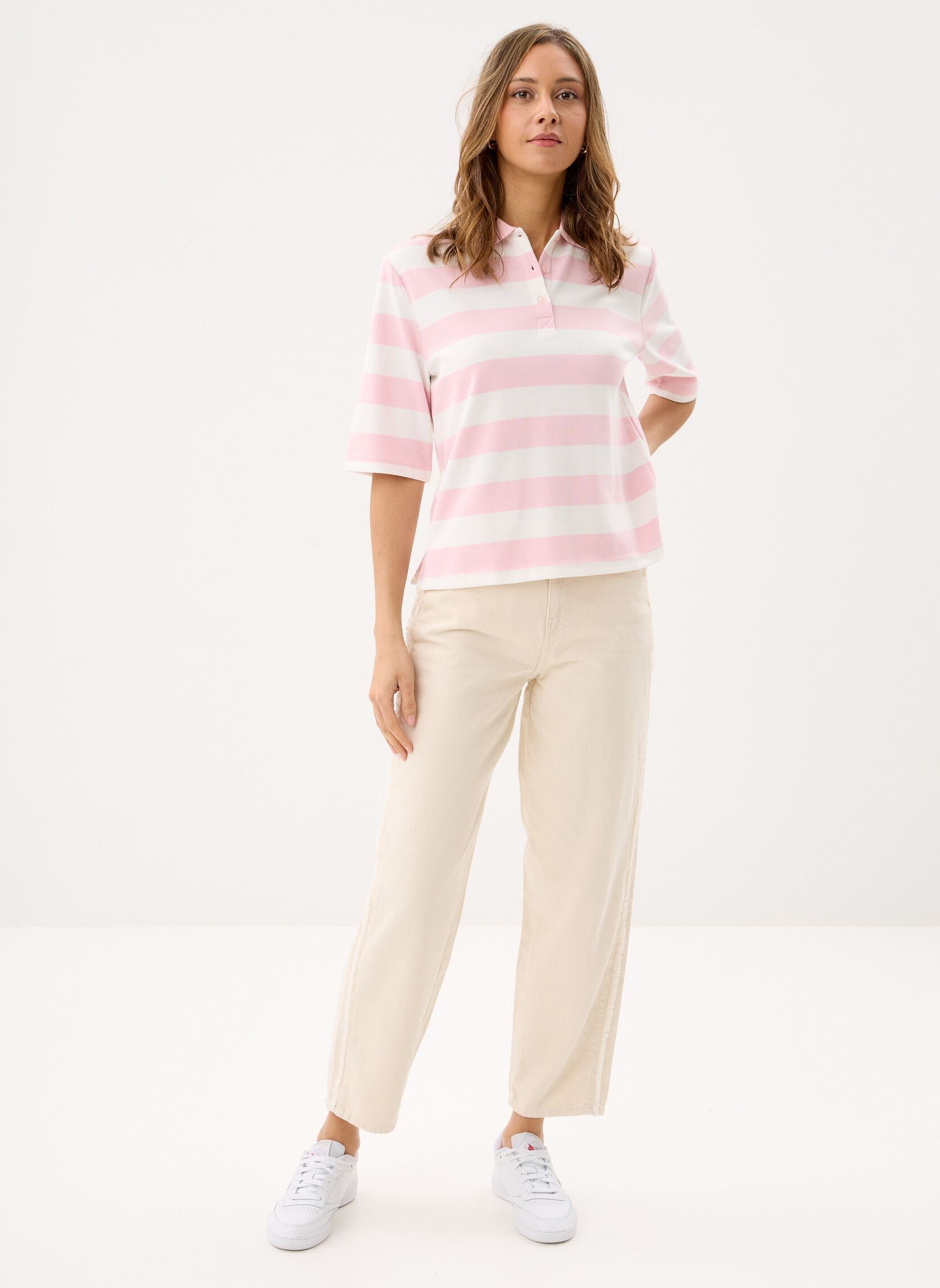 Polos manches courtes Bypelda Ss Polo femme rose B-Young Polos manches courtes Bypelda Ss Polo femme rose Parfait Pink Stripe