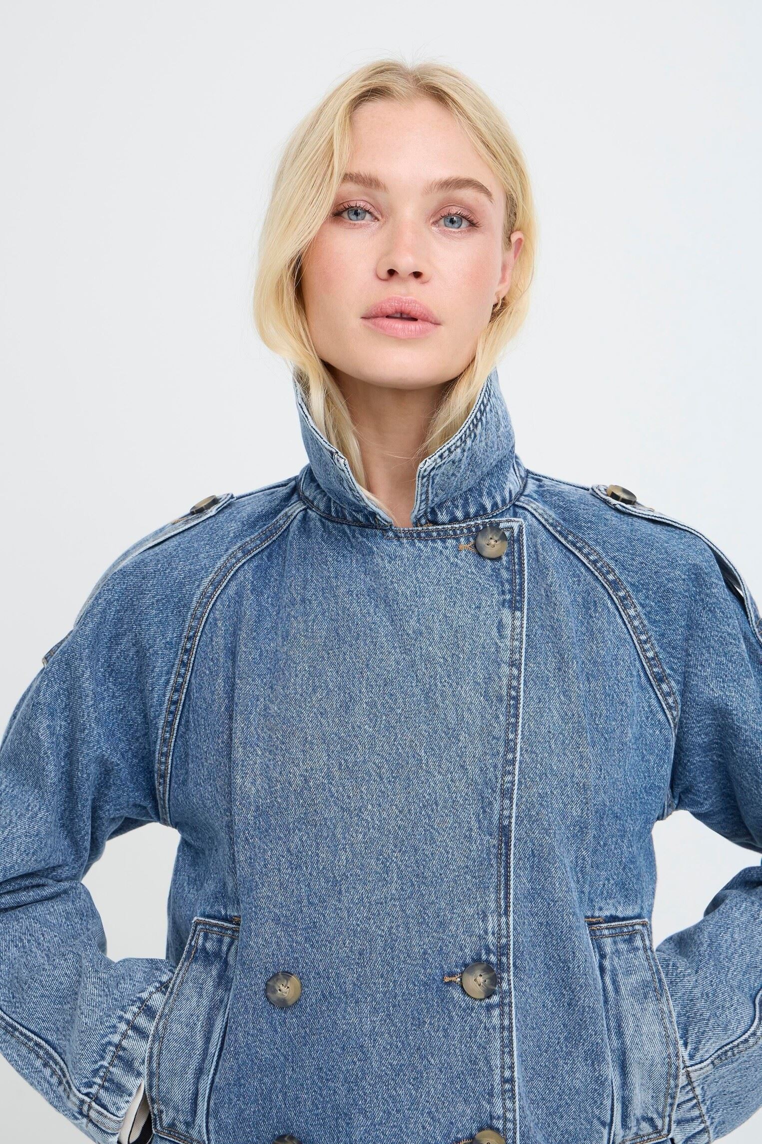 Jeansjacken Bycitan Trench Coat damen blau B-Young Jeansjacken Bycitan Trench Coat damen blau Mid Blue Denim
