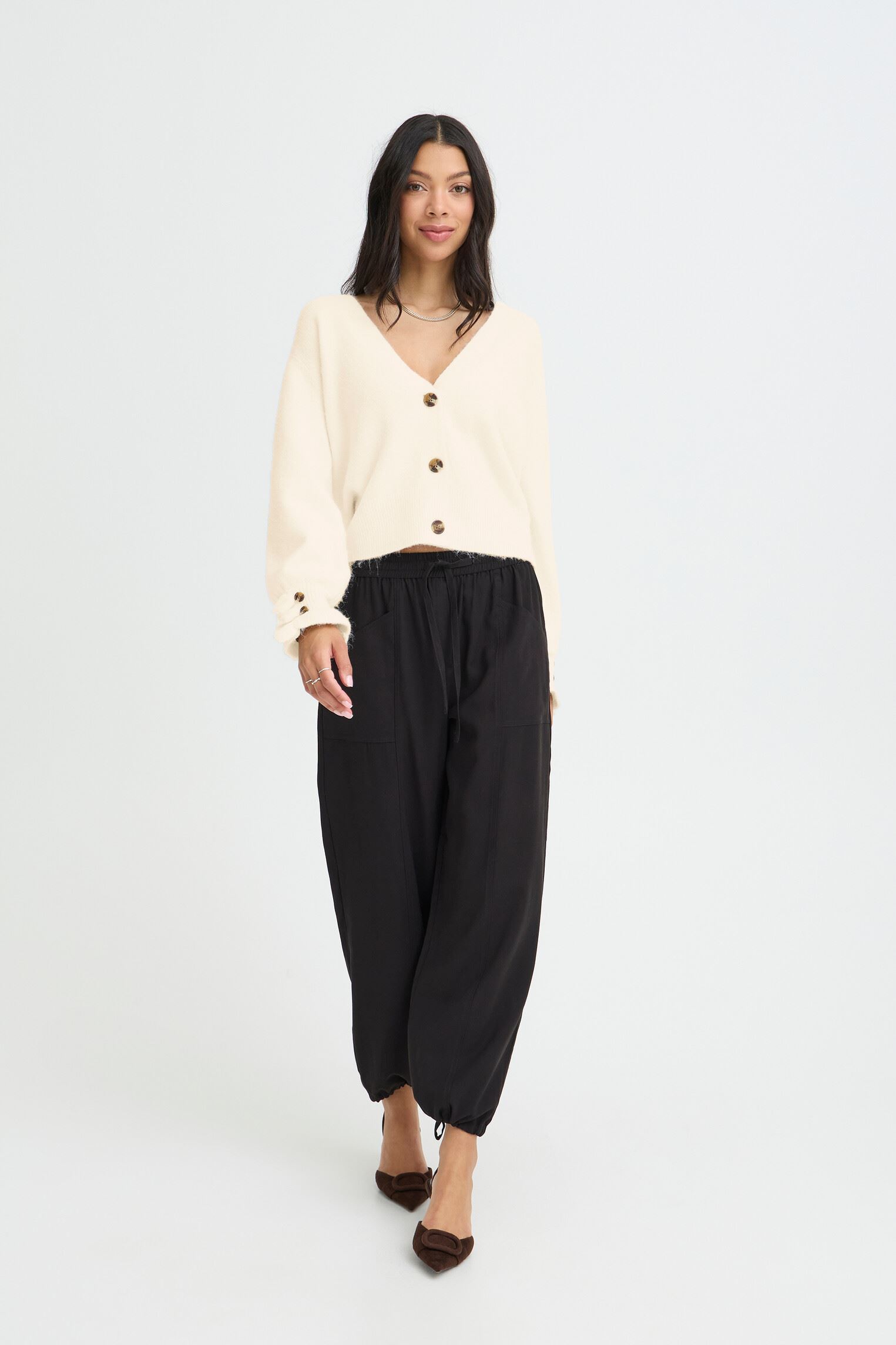 Vesten Byomea Frill Cardigan dames beige B-Young Vesten Byomea Frill Cardigan dames beige Oatmeal Melange