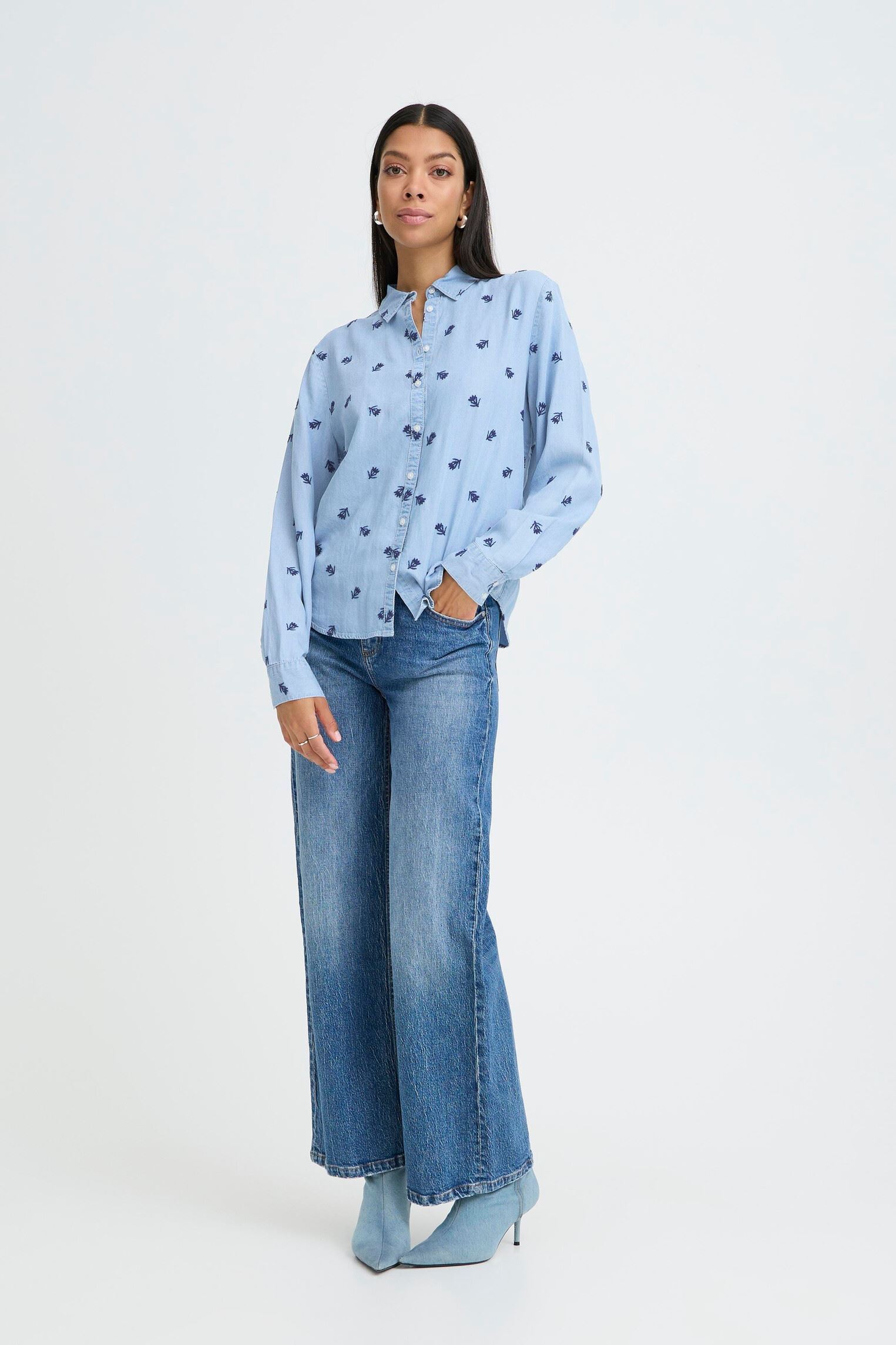 Chemises manches longues Bykosmo Boho Emb. Shirt femme bleu B-Young Chemises manches longues Bykosmo Boho Emb. Shirt femme bleu LIGHT BLUE DENIM