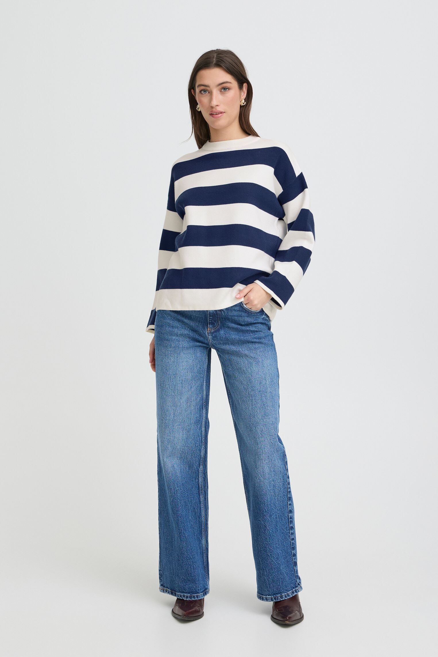 Pulls Byotari Stripe Jumper femme blanc B-Young Pulls Byotari Stripe Jumper femme blanc Medieval Blue Stripe