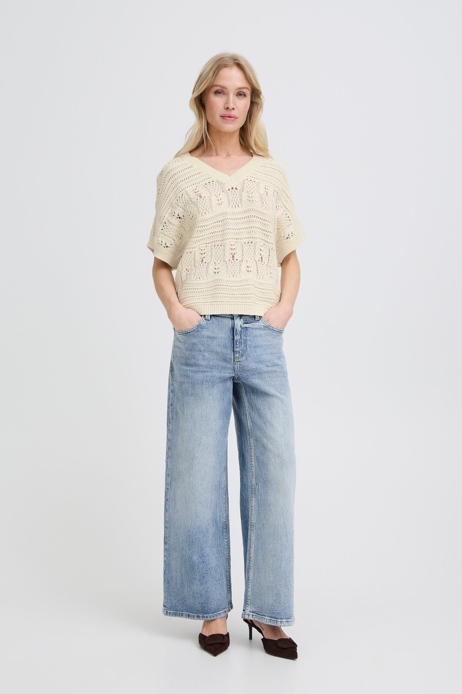 Pullover Bynero V Pullover damen weiß B-Young Pullover Bynero V Pullover damen weiß Birch