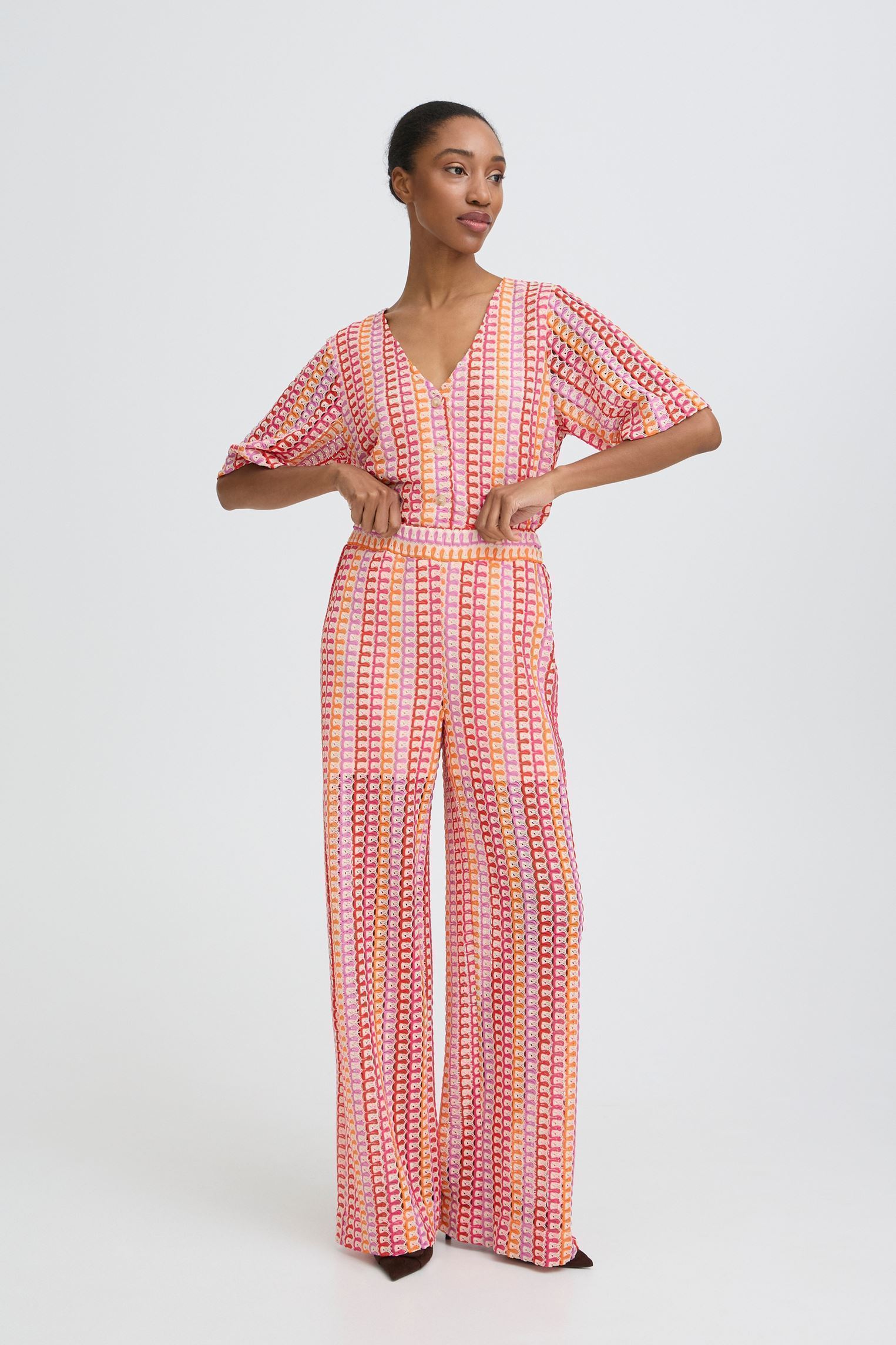 Straight Leg Hosen Byprisca Pants damen rosa B-Young Straight Leg Hosen Byprisca Pants damen rosa Raspberry Rose Multi