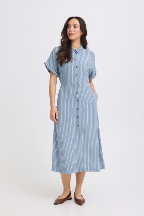 B-Young Robes Chemise Bykosmo Button Dress femme bleu