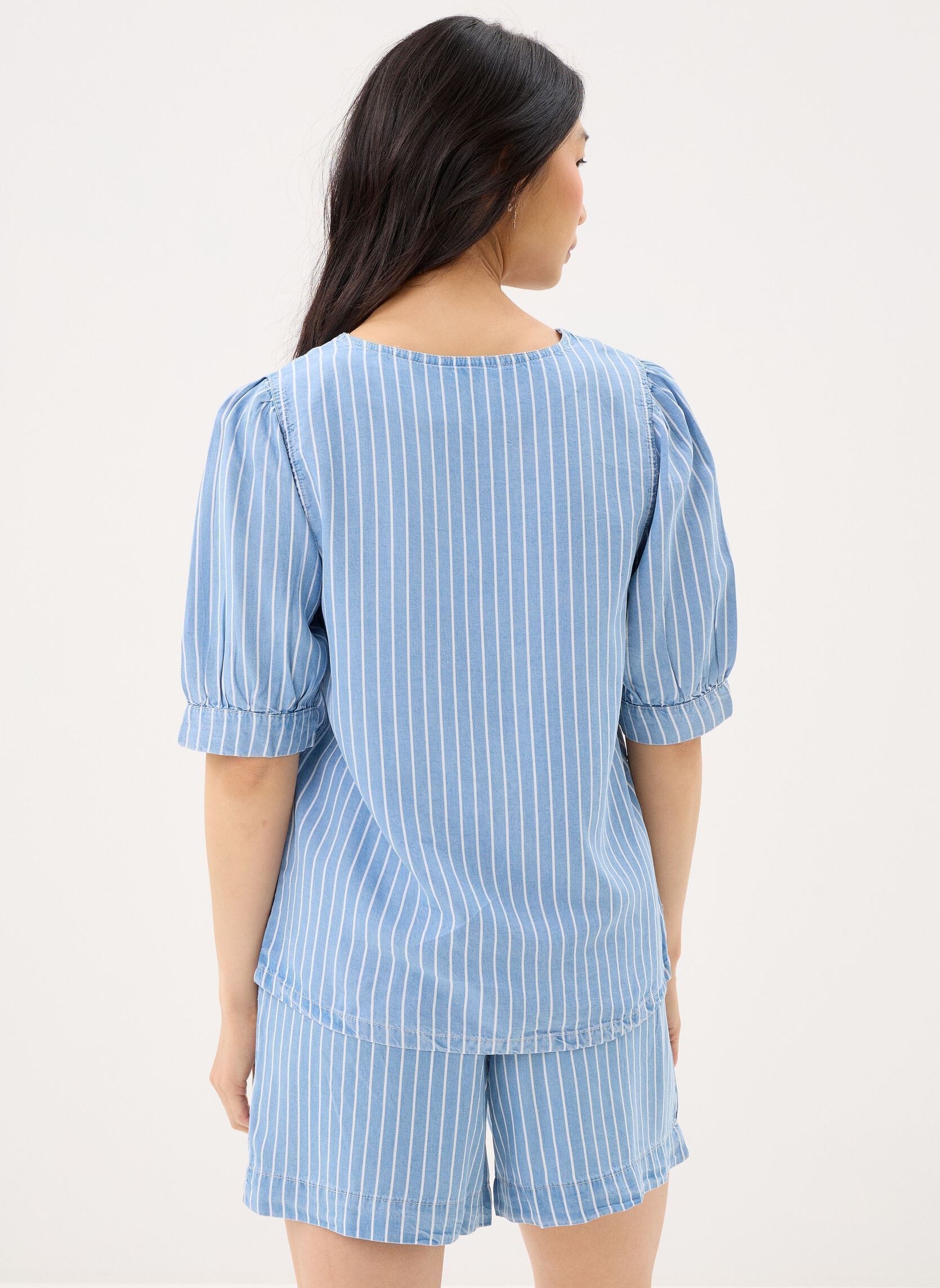 Chemises Bykosmo V Ss Shirt femme bleu B-Young Chemises Bykosmo V Ss Shirt femme bleu Light Blue Denim Stripe