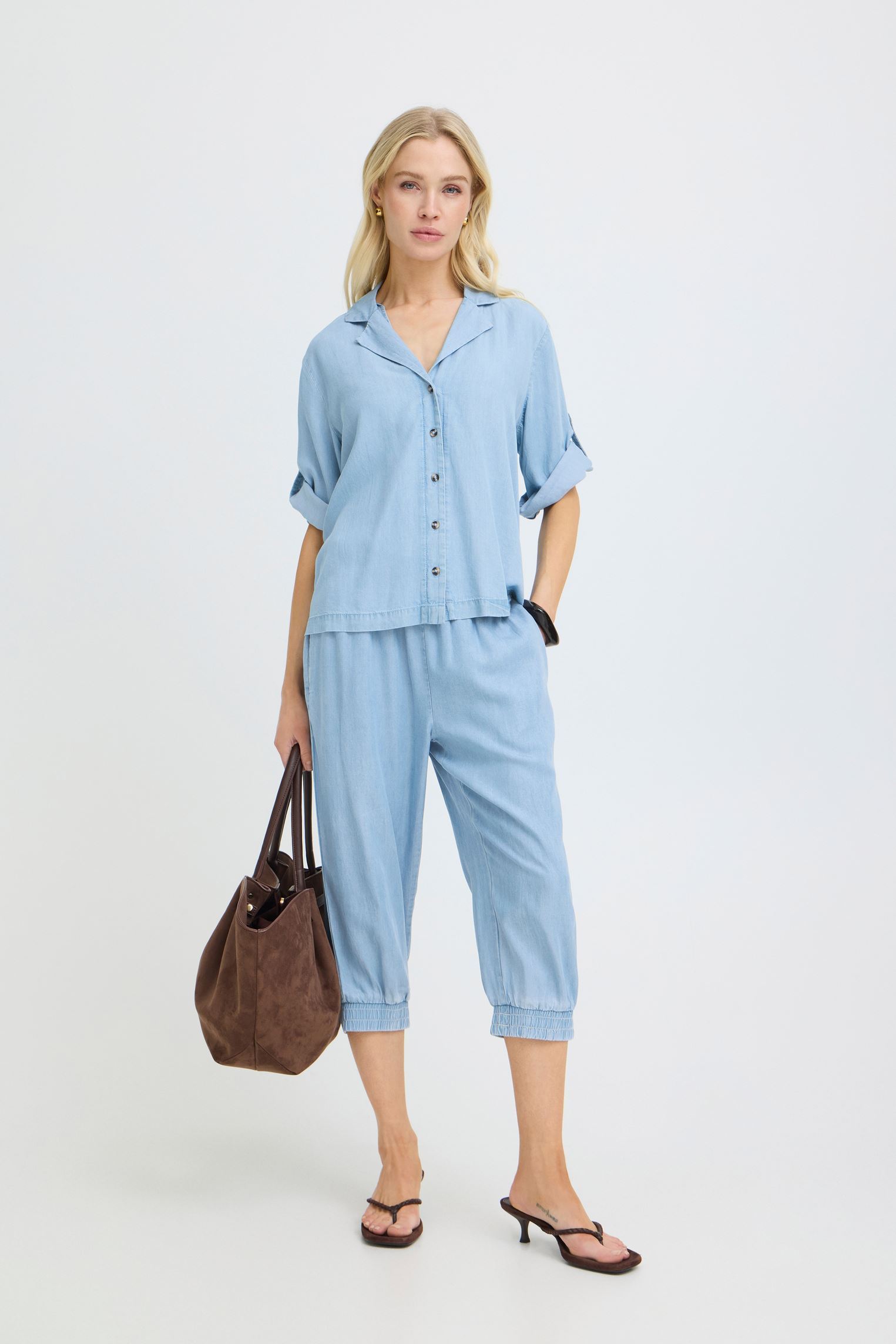 Kurzarm-Hemden Bykosmo Turn Up Shirt damen blau B-Young Kurzarm-Hemden Bykosmo Turn Up Shirt damen blau Ligth Blue Denim