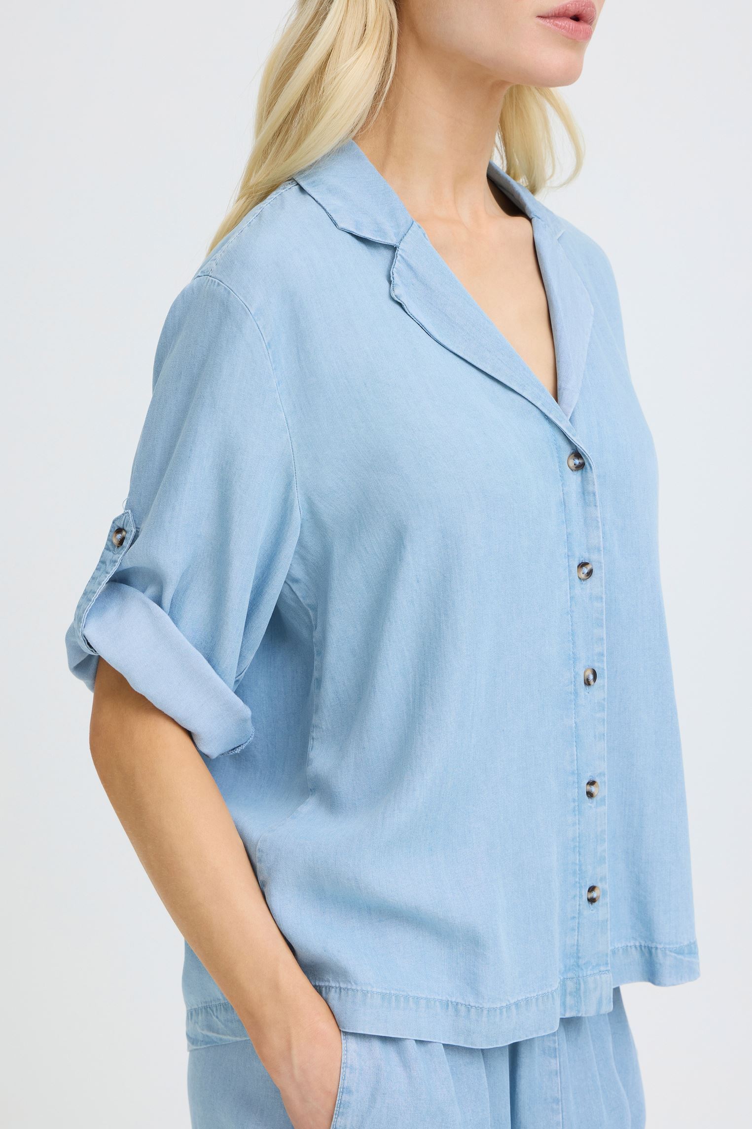 Kurzarm-Hemden Bykosmo Turn Up Shirt damen blau B-Young Kurzarm-Hemden Bykosmo Turn Up Shirt damen blau Ligth Blue Denim