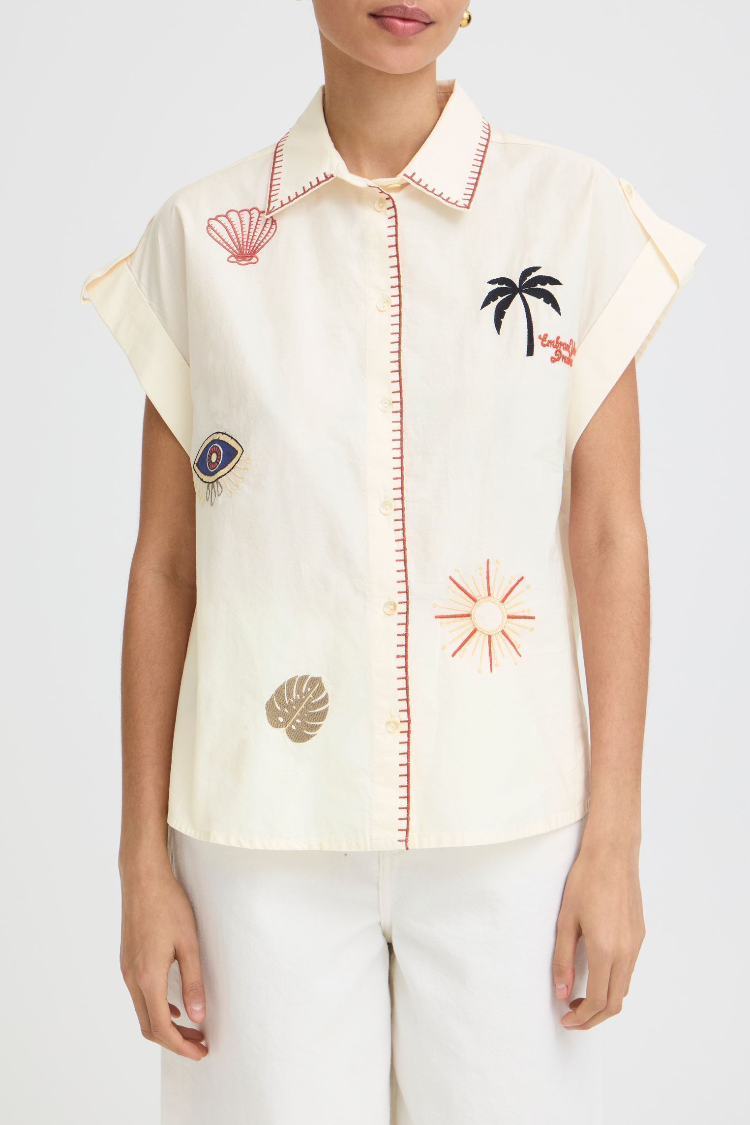 Kurzarm-Hemden Byjessel Emb Shirt damen weiß B-Young Kurzarm-Hemden Byjessel Emb Shirt damen weiß Birch