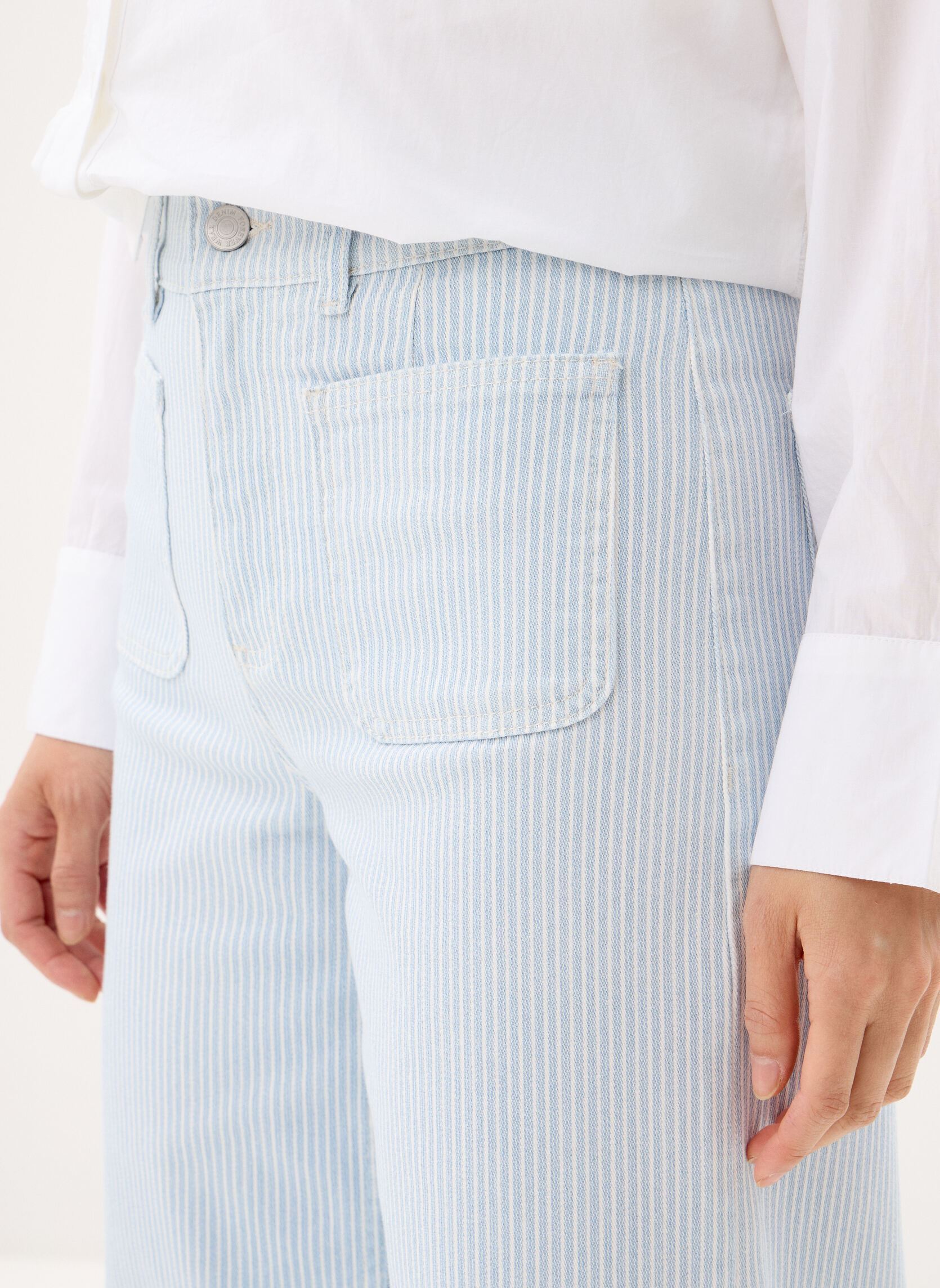 Jeans large Bykasion Wide Pocket Jeans femme bleu B-Young Jeans large Bykasion Wide Pocket Jeans femme bleu Light Blue Denim Stripe