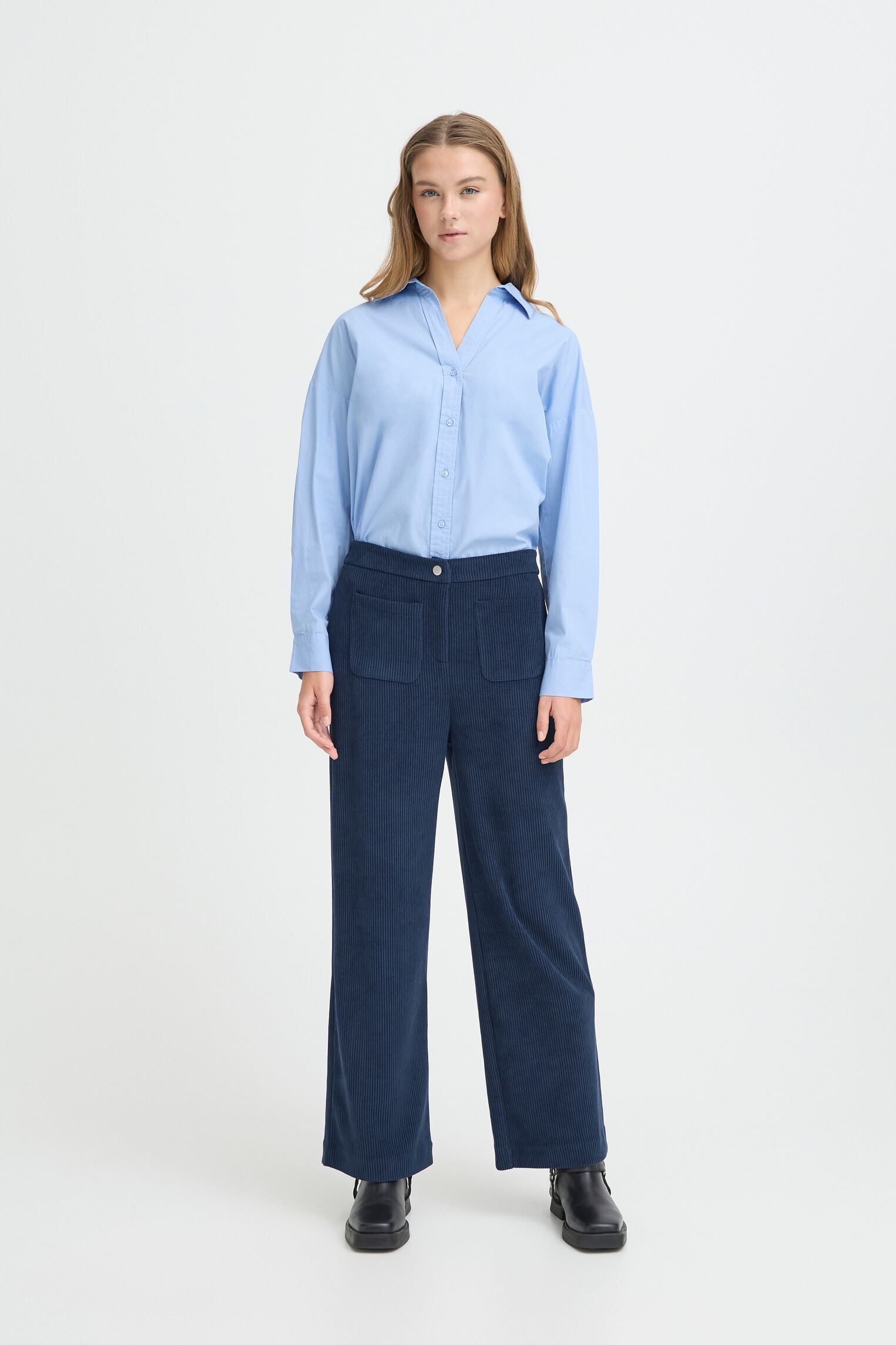Weite Hosen Ihkate Corduroy Pa4 damen blau Ichi Weite Hosen Ihkate Corduroy Pa4 damen blau Total Eclipse