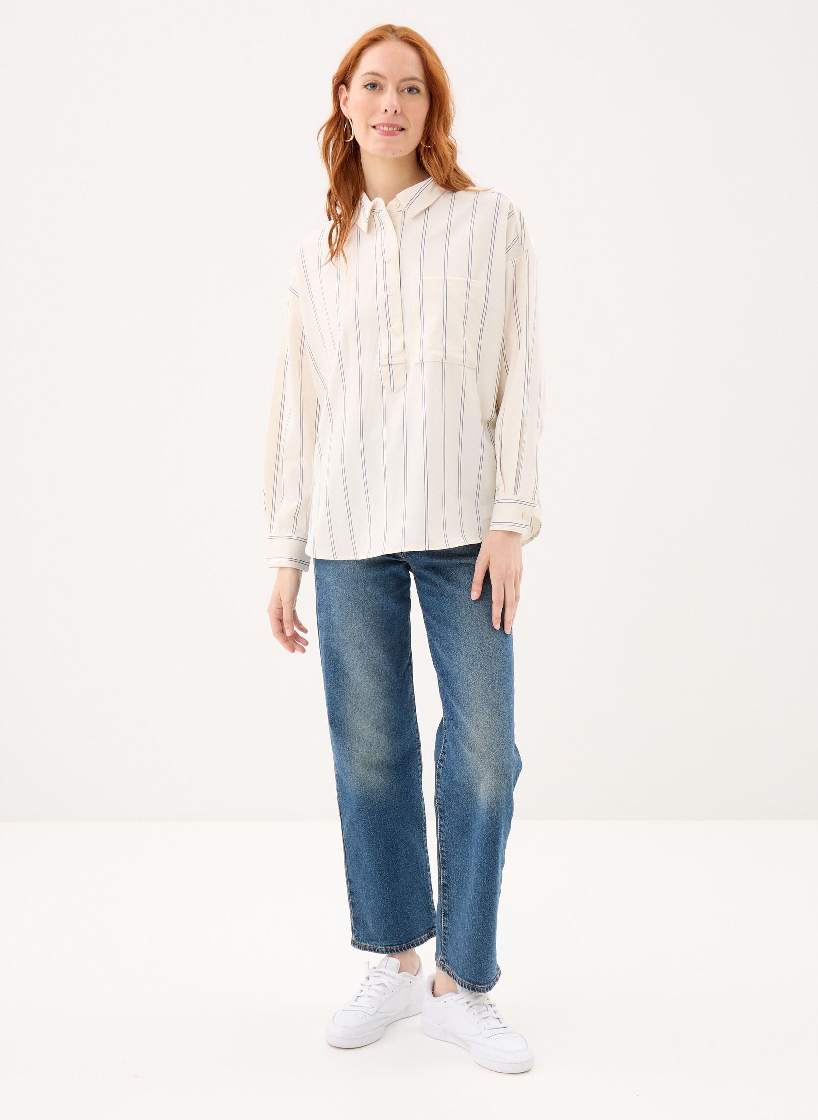 Hemden Ihnamia Ls dames wit Ichi Hemden Ihnamia Ls dames wit BIRCH W. BLUE STRIPE
