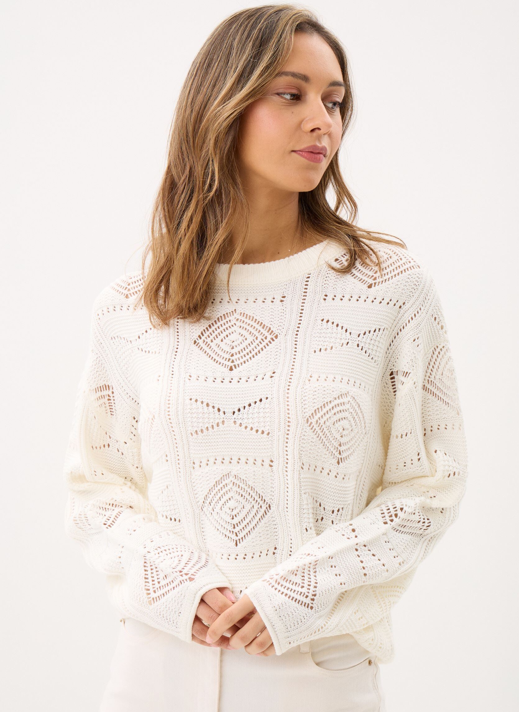 Pullover Ihagnete Ls3 damen weiß Ichi Pullover Ihagnete Ls3 damen weiß Cloud Dancer