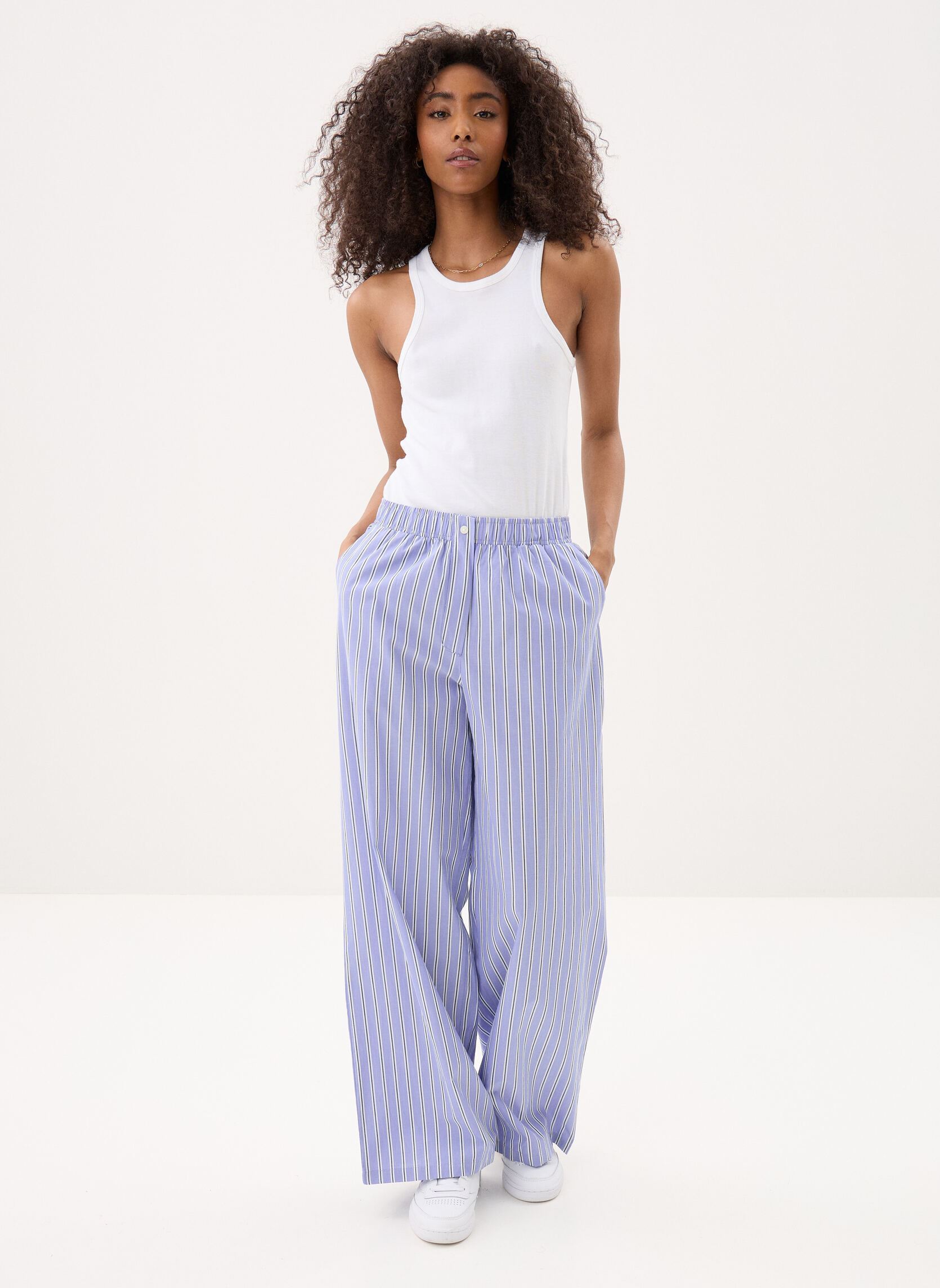 Pantalons larges Ihfelia Pa femme bleu Ichi Pantalons larges Ihfelia Pa femme bleu BLUE AND WHITE STRIPES