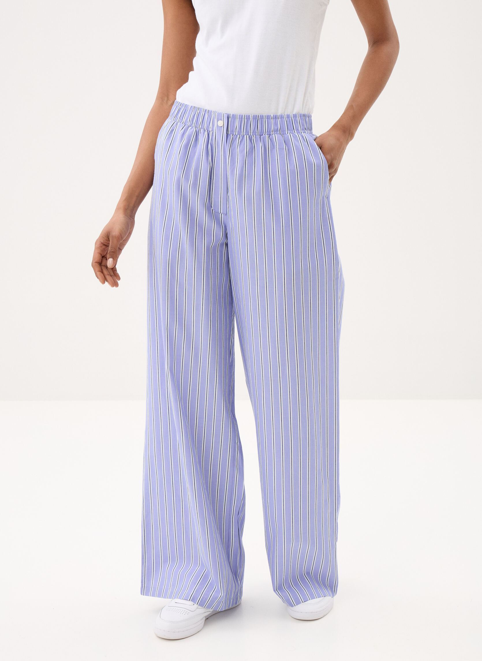 Pantalons larges Ihfelia Pa femme bleu Ichi Pantalons larges Ihfelia Pa femme bleu BLUE AND WHITE STRIPES