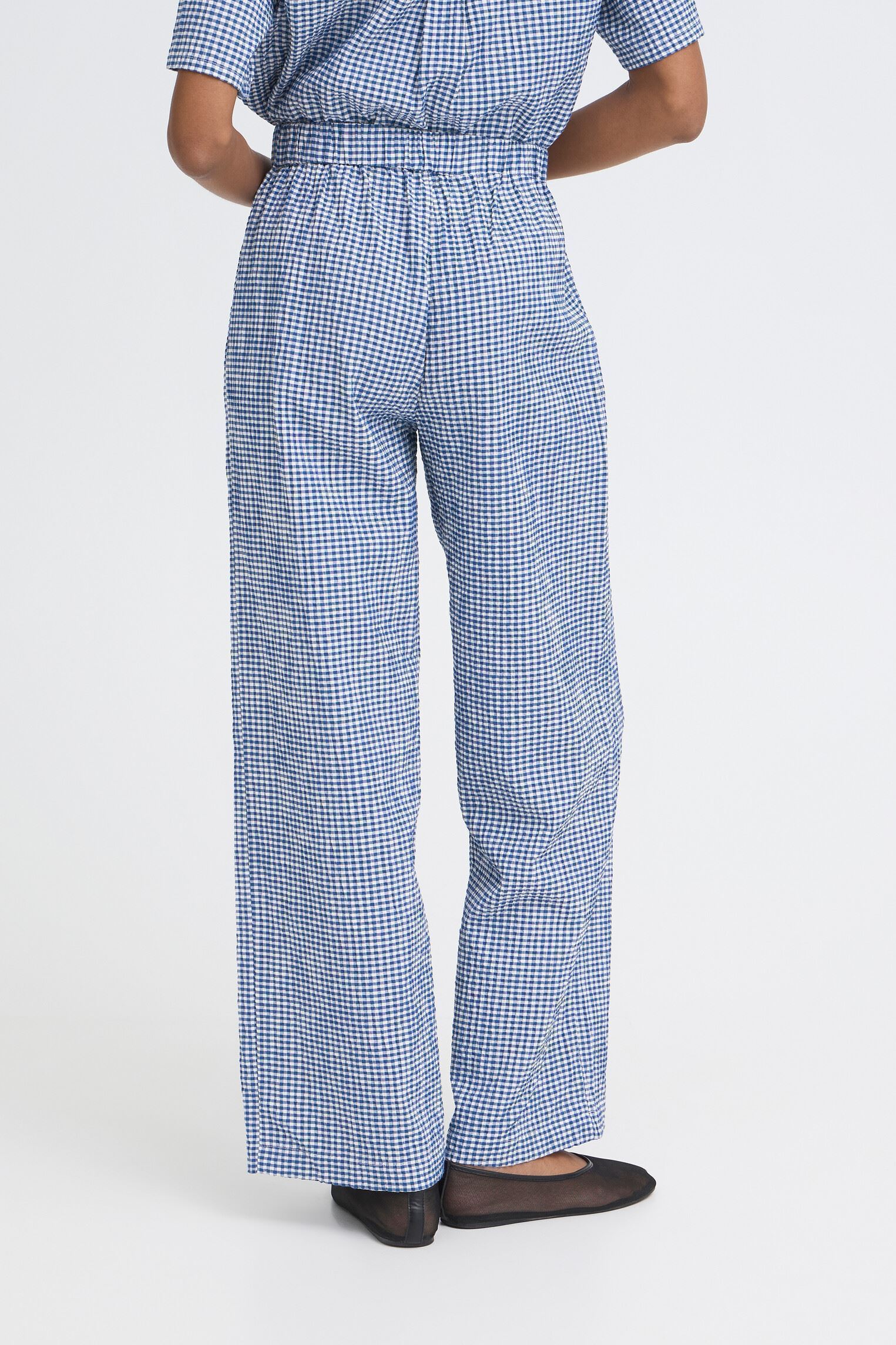 Pantalons larges Ihjilma Pa femme bleu Ichi Pantalons larges Ihjilma Pa femme bleu SODALITE BLUE/WHITE CHECK