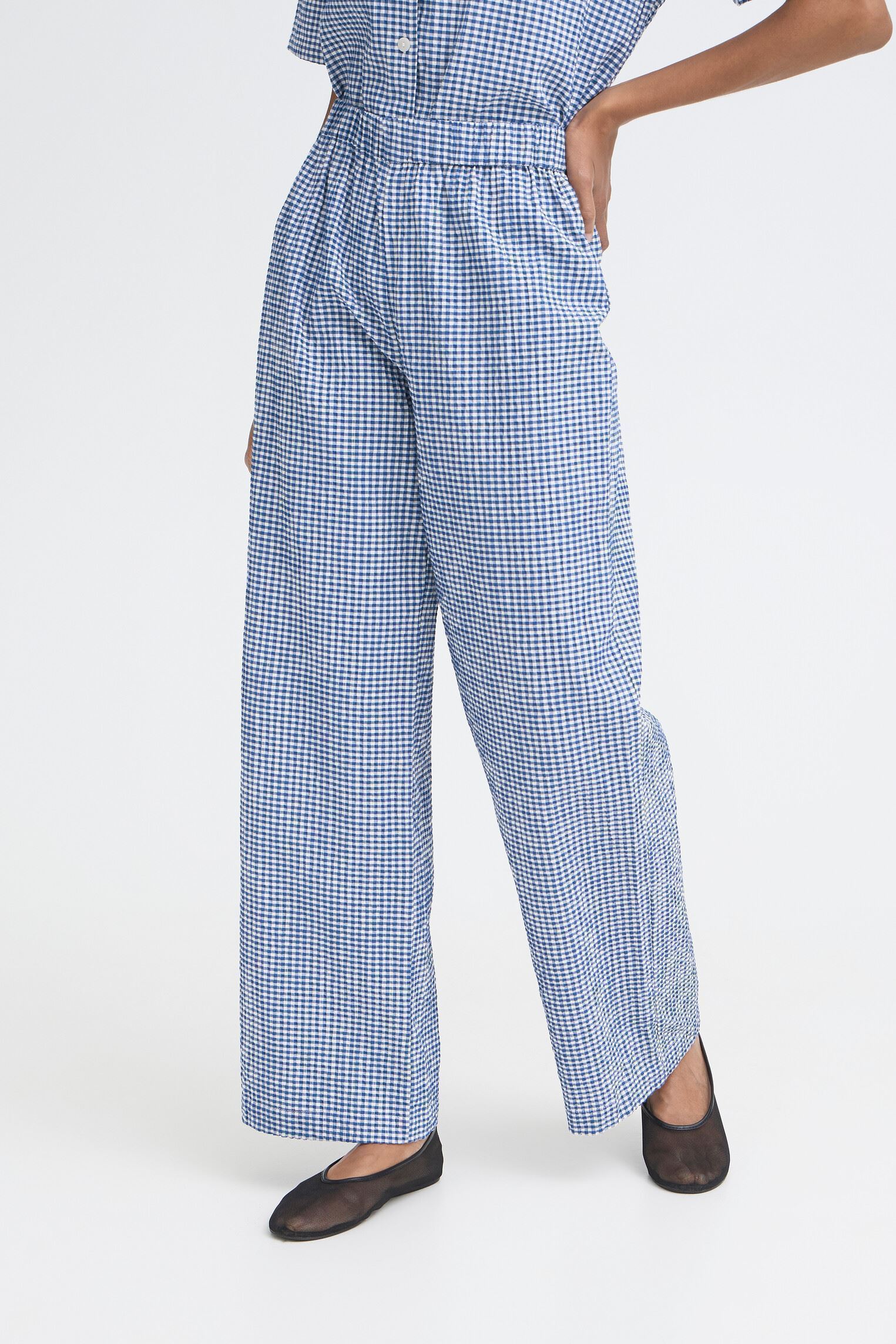 Pantalons larges Ihjilma Pa femme bleu Ichi Pantalons larges Ihjilma Pa femme bleu SODALITE BLUE/WHITE CHECK