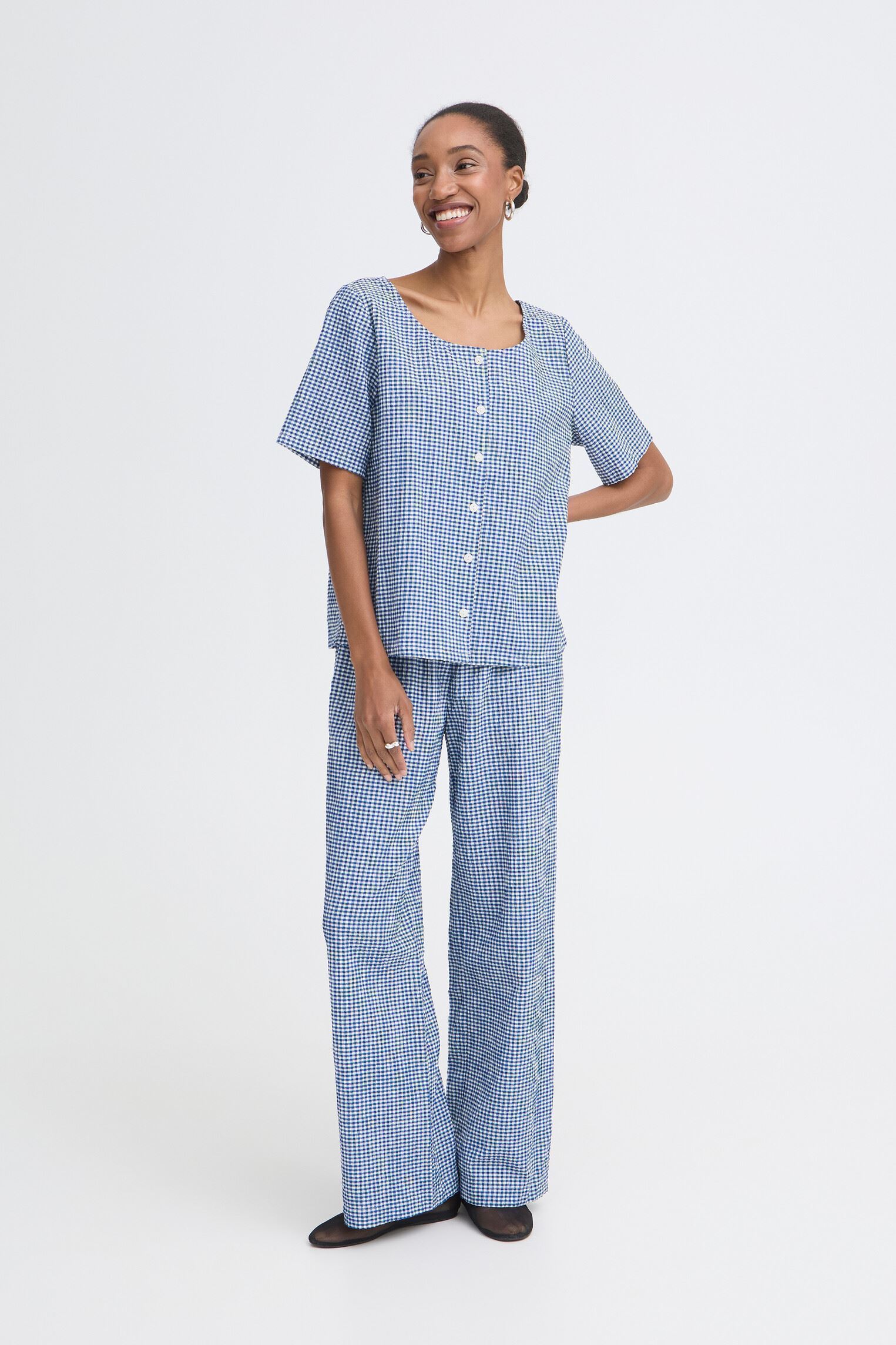 Chemises manches courtes Ihjilma Sh femme bleu Ichi Chemises manches courtes Ihjilma Sh femme bleu Sodalite Blue/White Check