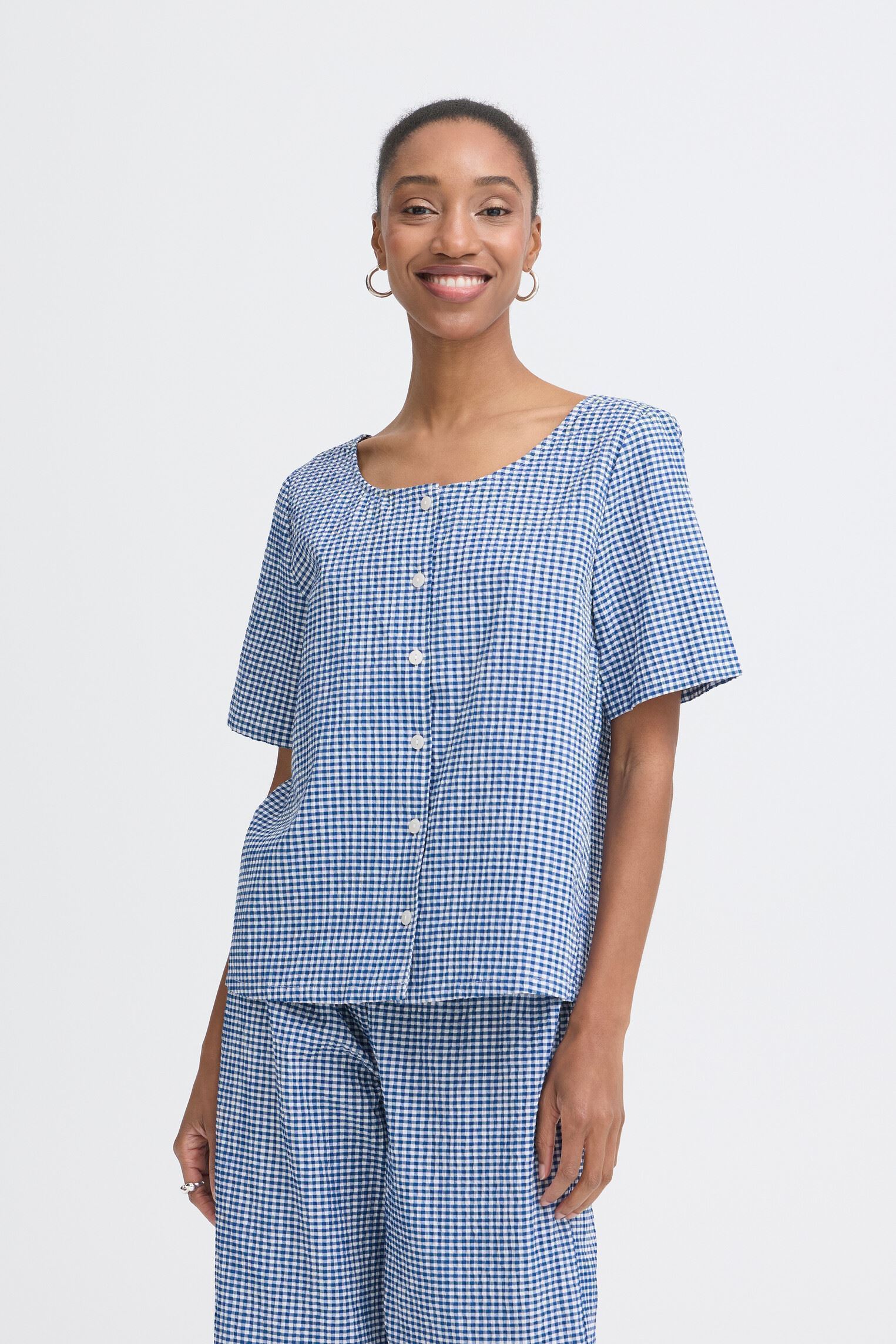 Chemises manches courtes Ihjilma Sh femme bleu Ichi Chemises manches courtes Ihjilma Sh femme bleu Sodalite Blue/White Check