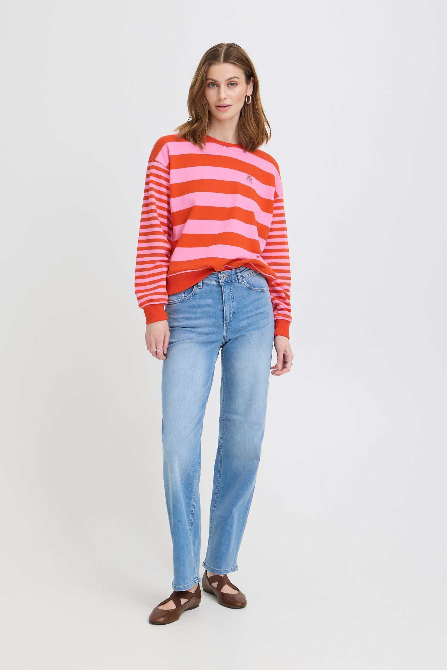 Sweater Ihlulani Sw dames rood Ichi Sweater Ihlulani Sw dames rood Fiery Red/Wild Orchid Stripe