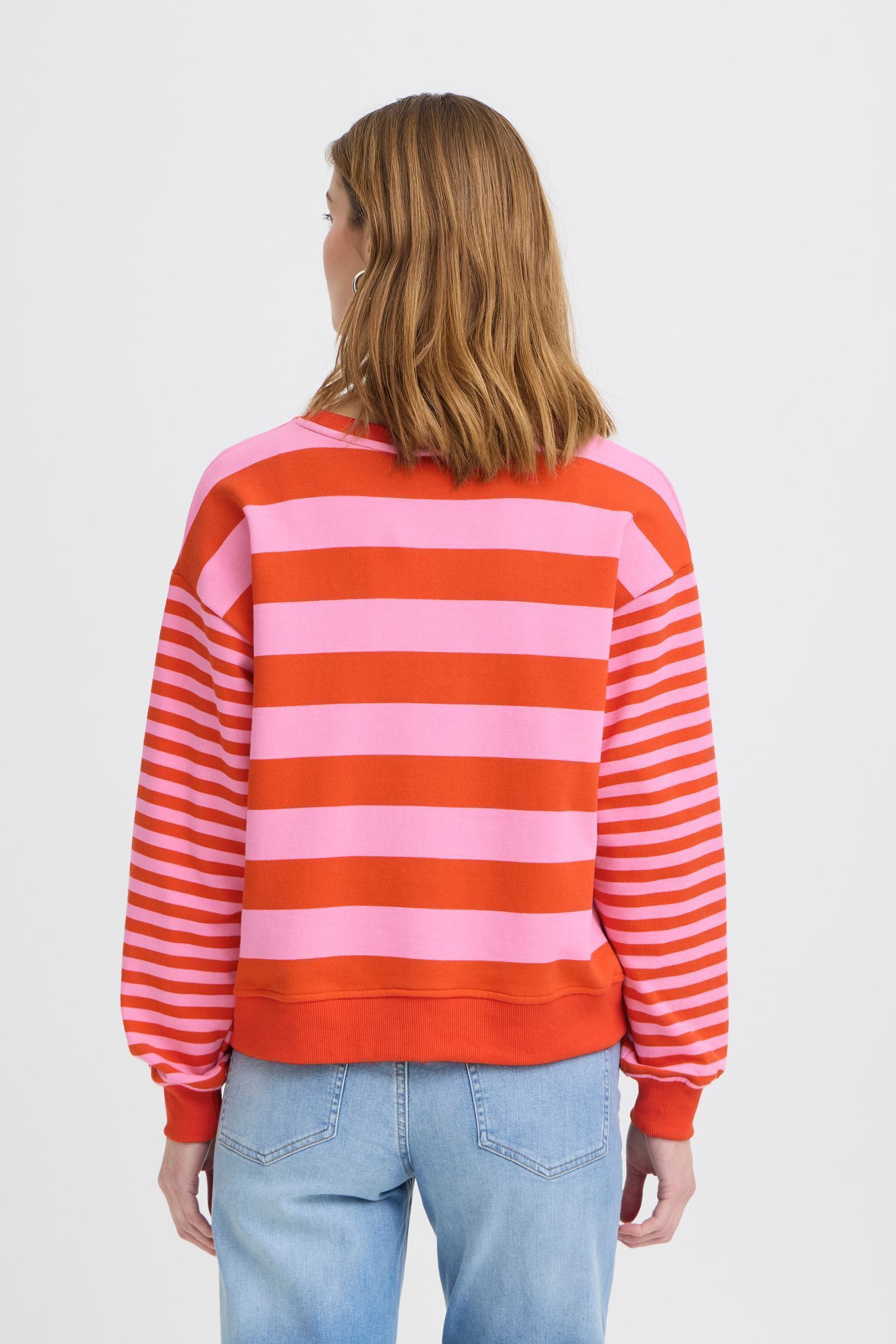 Sweater Ihlulani Sw dames rood Ichi Sweater Ihlulani Sw dames rood Fiery Red/Wild Orchid Stripe