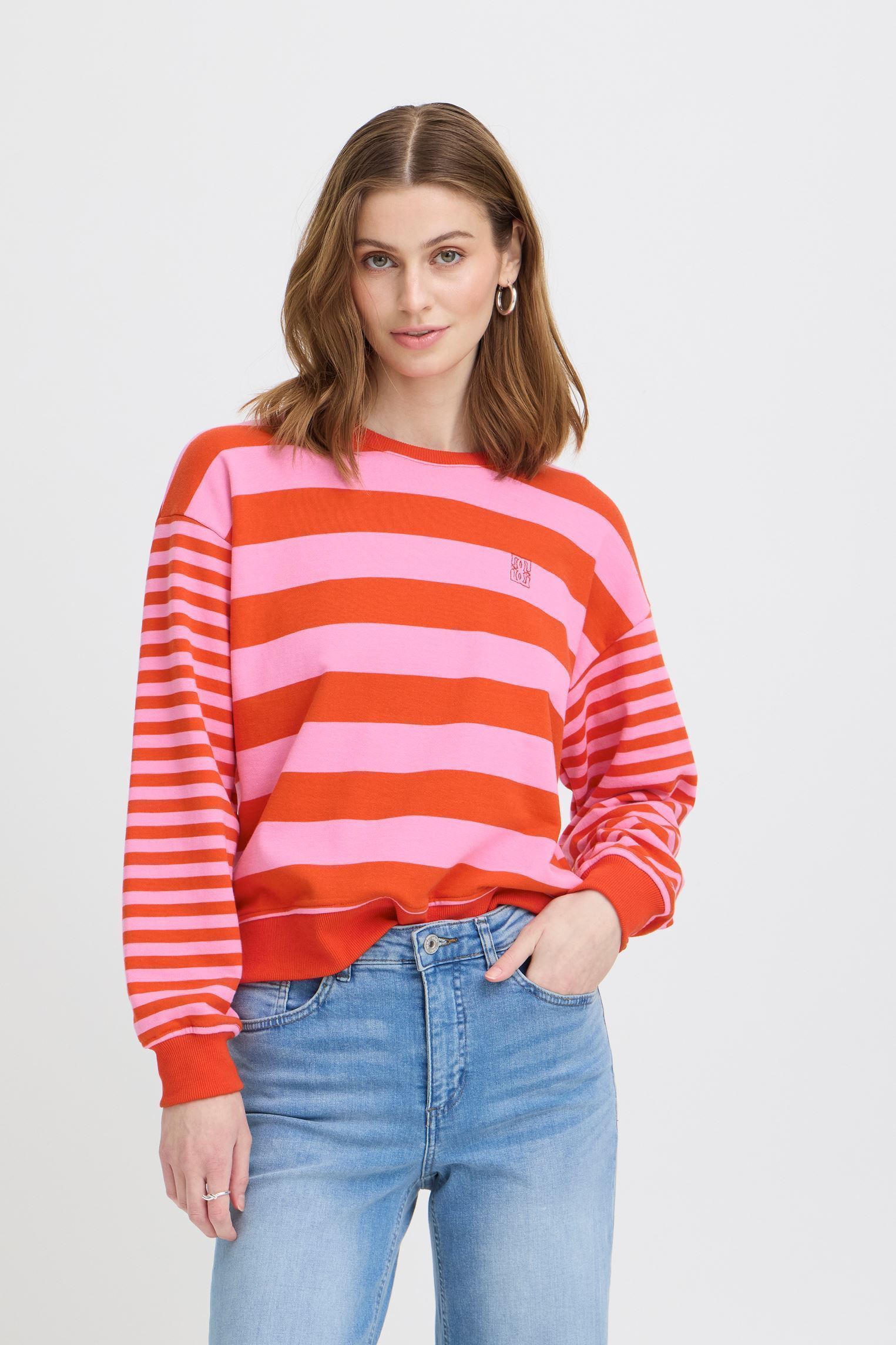 Sweater Ihlulani Sw dames rood Ichi Sweater Ihlulani Sw dames rood Fiery Red/Wild Orchid Stripe