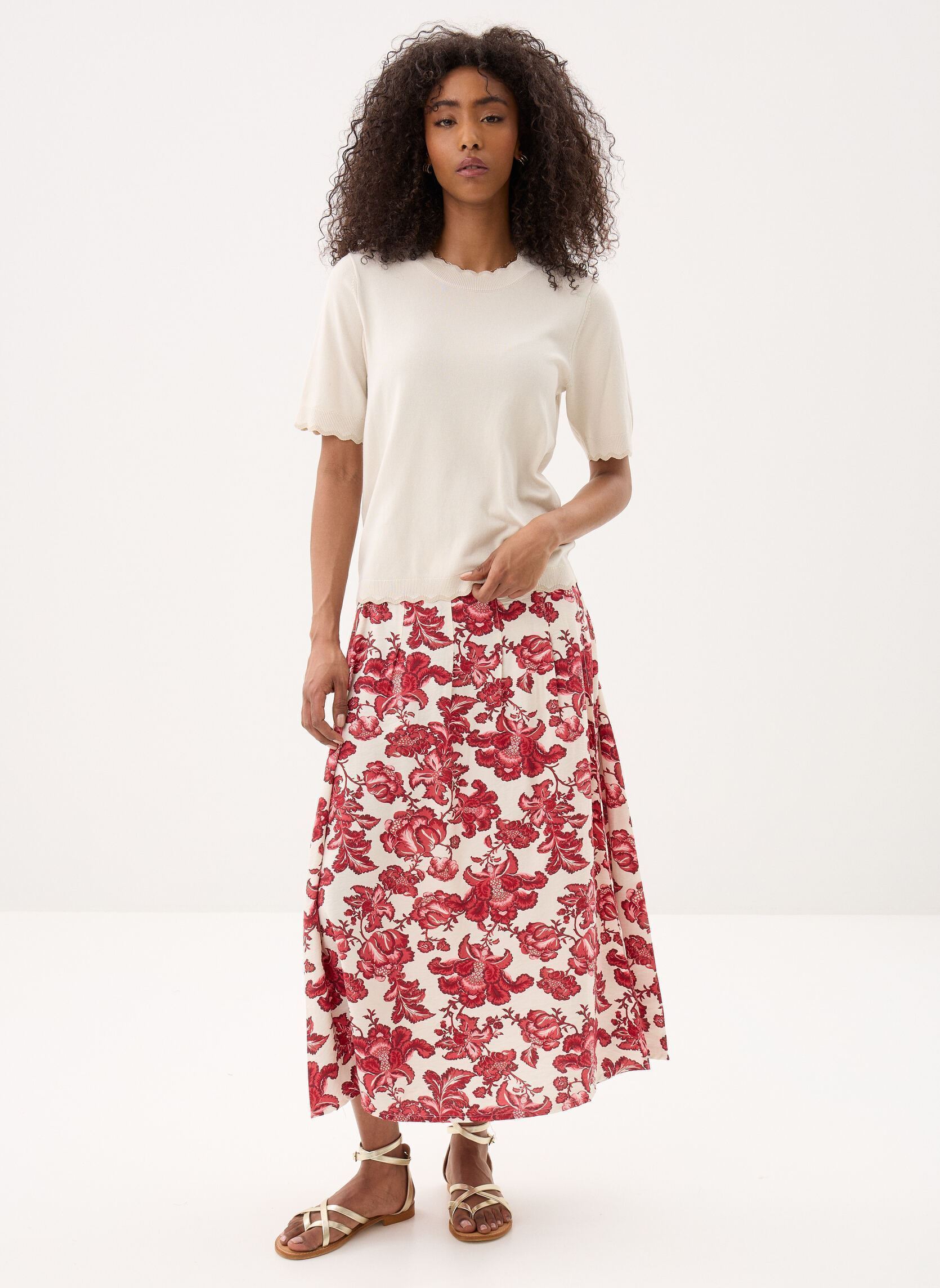 Lange Röcke Ihgilvis Sk damen rot Ichi Lange Röcke Ihgilvis Sk damen rot RED FLORAL PRINT