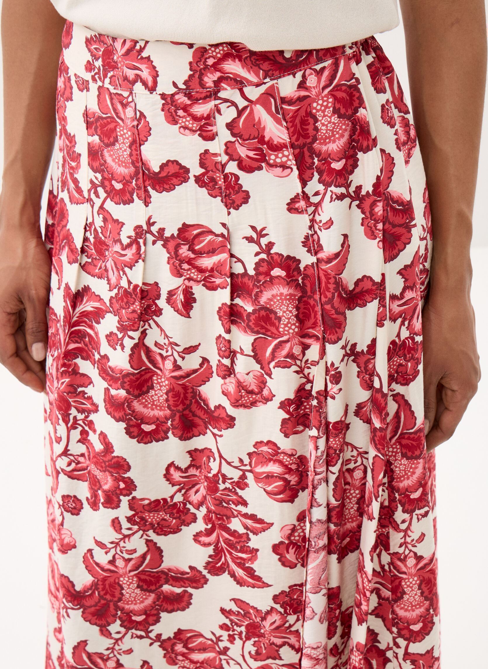 Lange Röcke Ihgilvis Sk damen rot Ichi Lange Röcke Ihgilvis Sk damen rot RED FLORAL PRINT