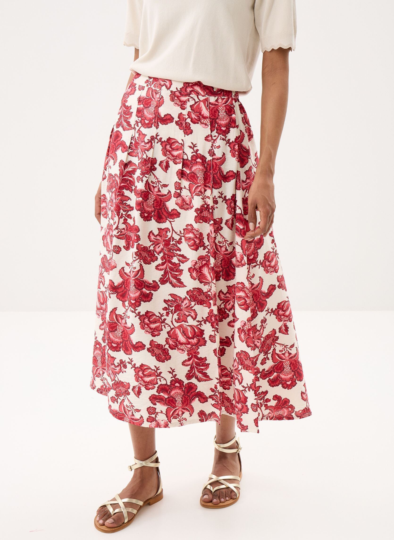 Lange Röcke Ihgilvis Sk damen rot Ichi Lange Röcke Ihgilvis Sk damen rot RED FLORAL PRINT