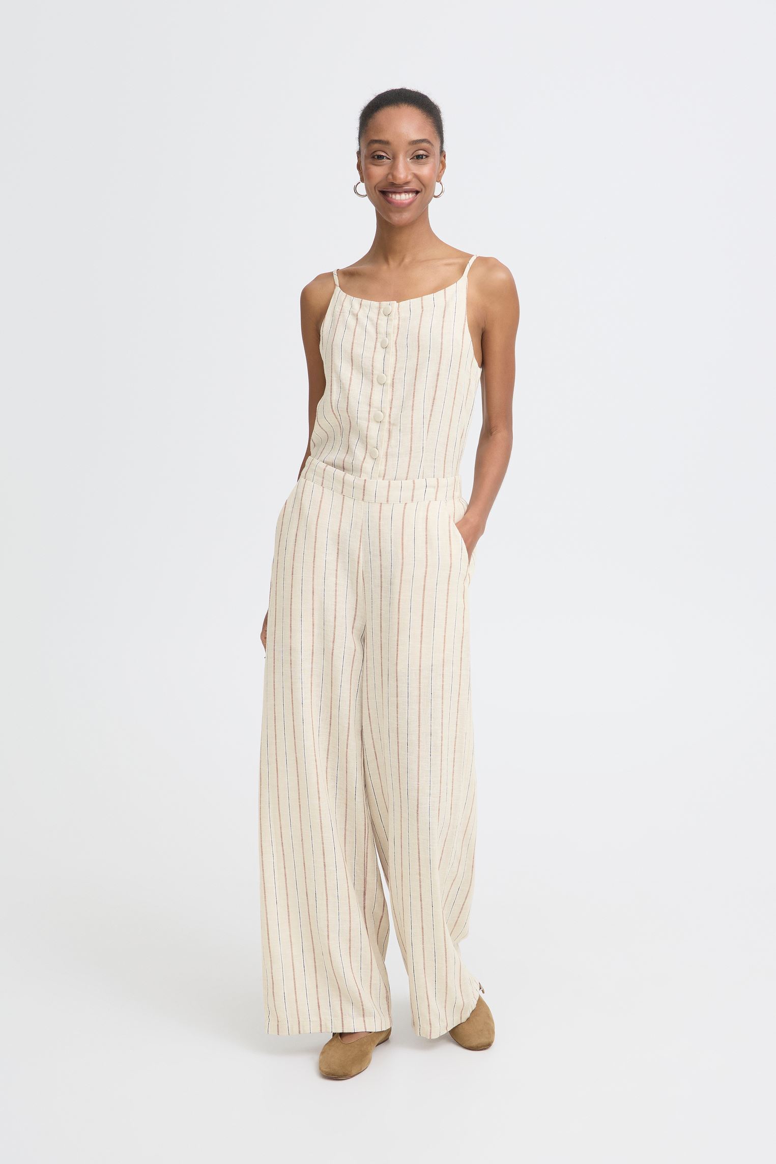 Pantalons larges Ihlinno Pa4 femme blanc Ichi Pantalons larges Ihlinno Pa4 femme blanc BROWN STRIPE