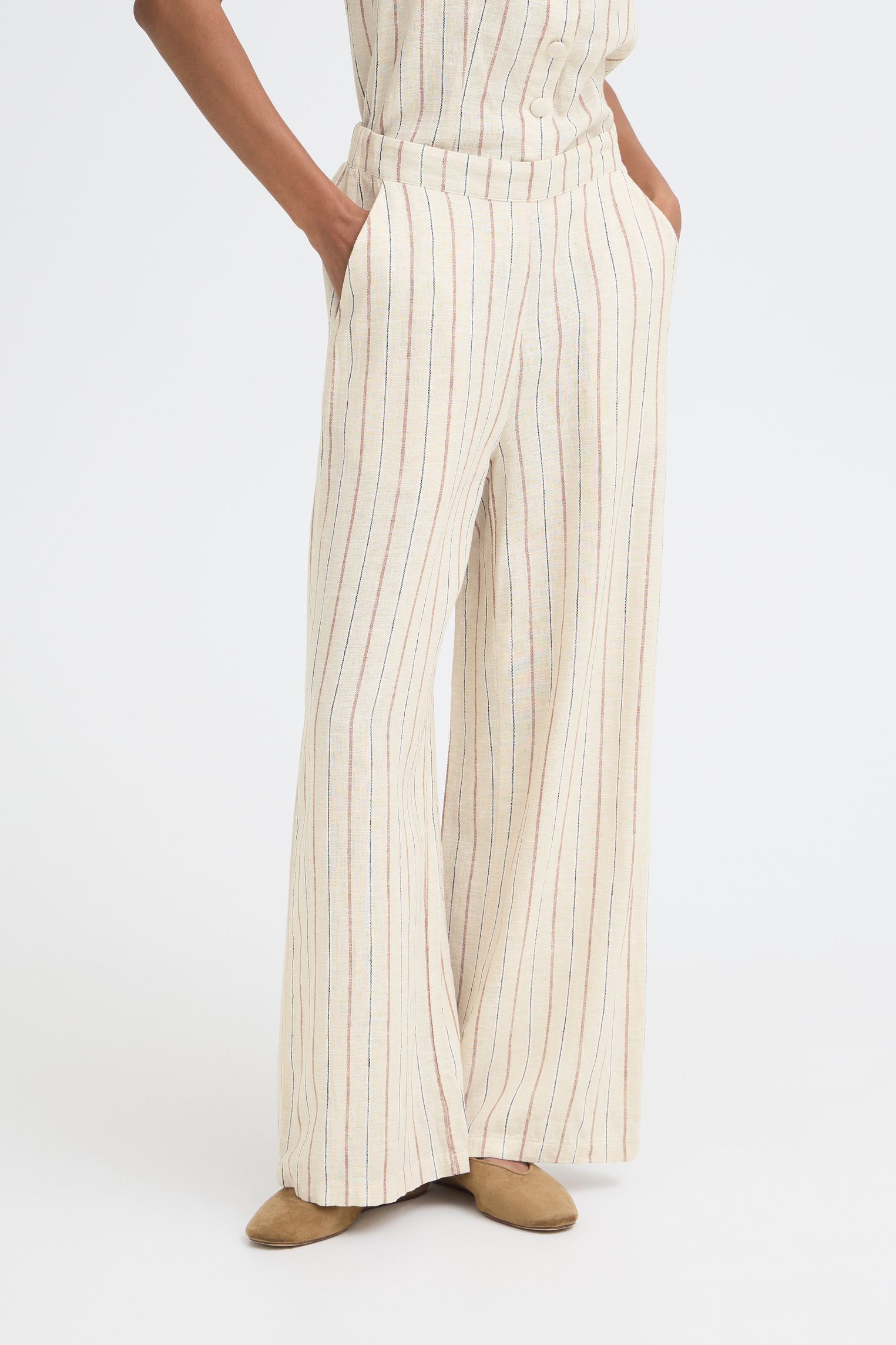 Pantalons larges Ihlinno Pa4 femme blanc Ichi Pantalons larges Ihlinno Pa4 femme blanc BROWN STRIPE