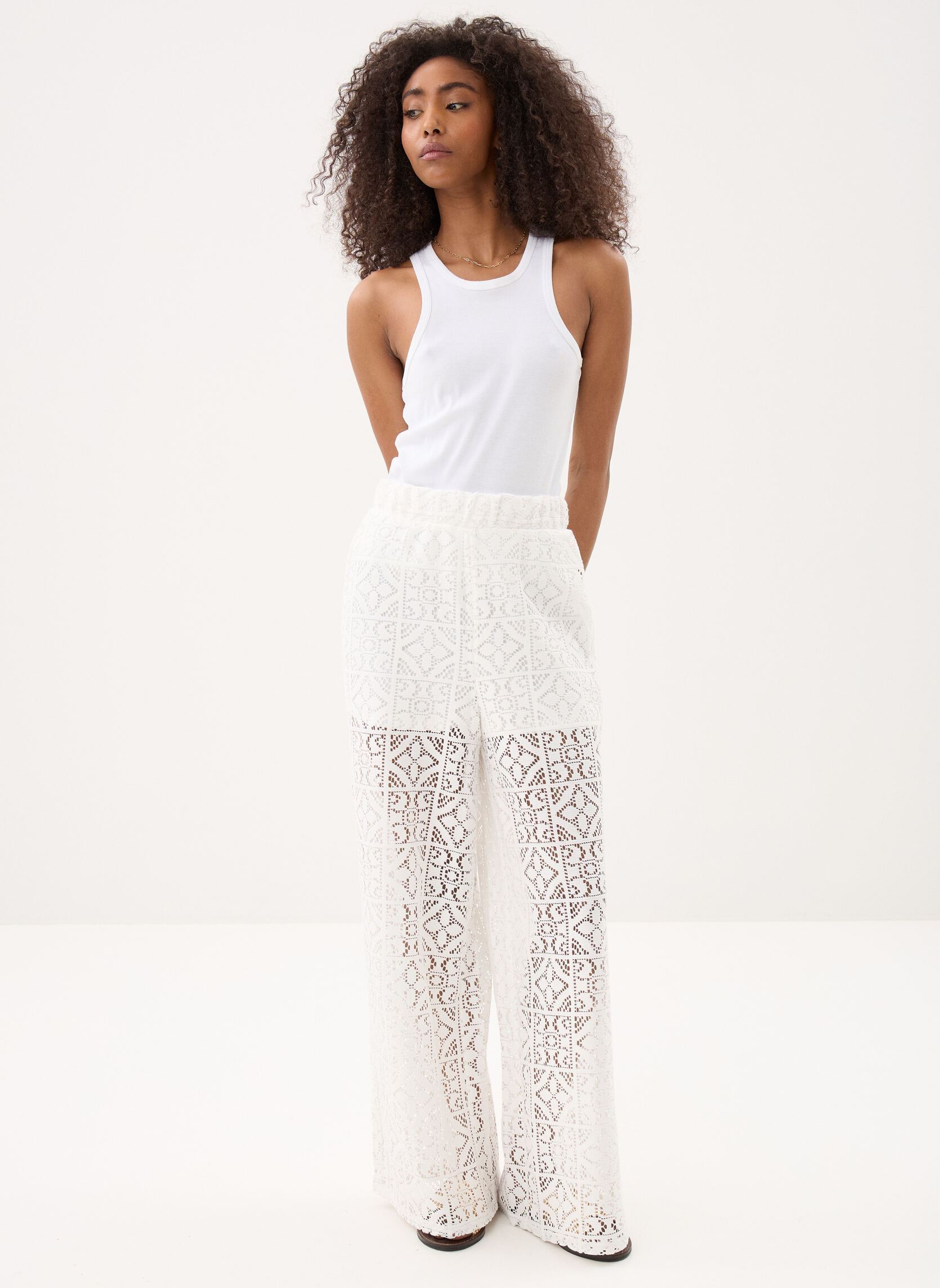 Pantalons larges Ihnaima Pa femme blanc Ichi Pantalons larges Ihnaima Pa femme blanc CLOUD DANCER