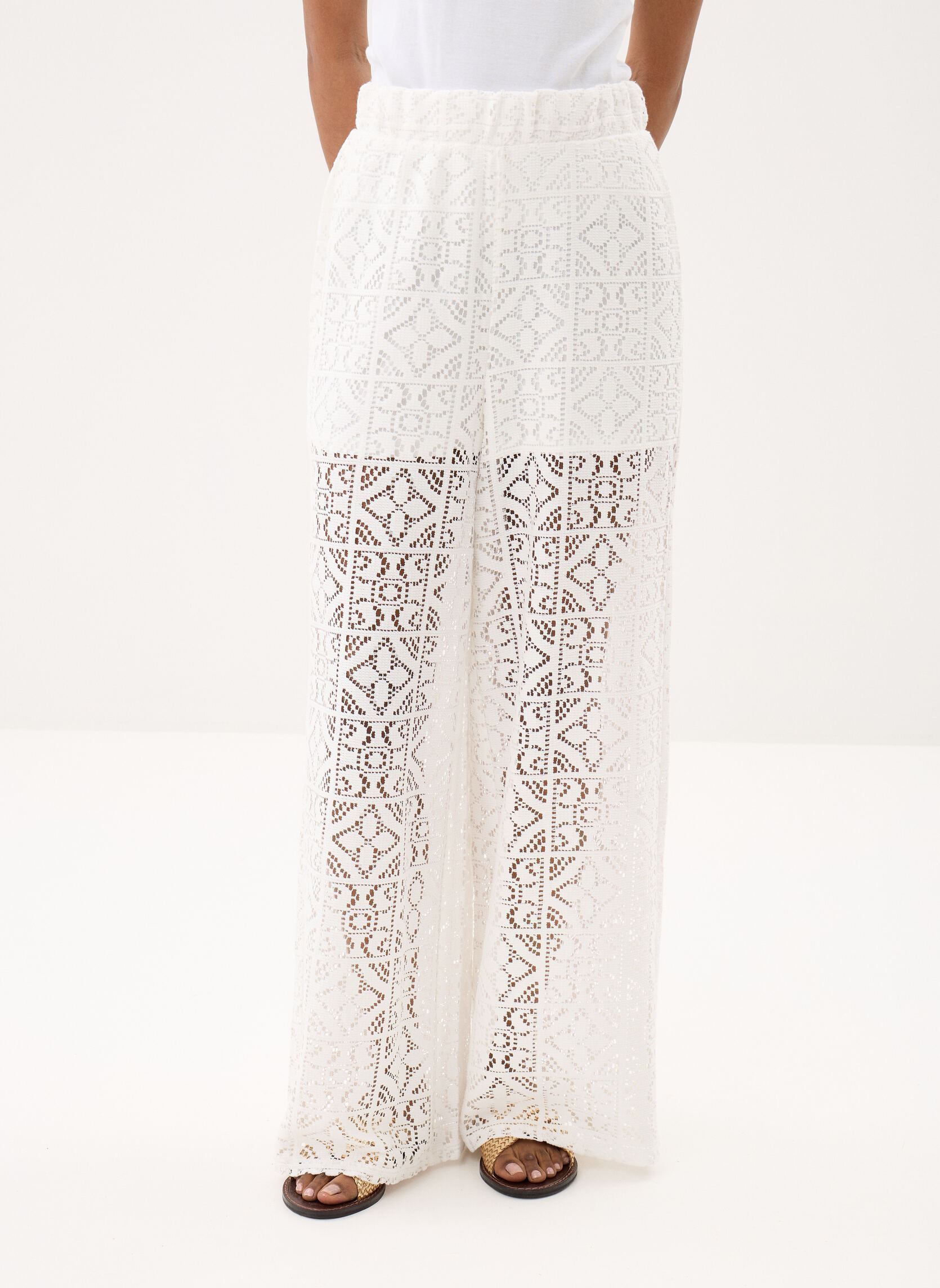 Pantalons larges Ihnaima Pa femme blanc Ichi Pantalons larges Ihnaima Pa femme blanc CLOUD DANCER