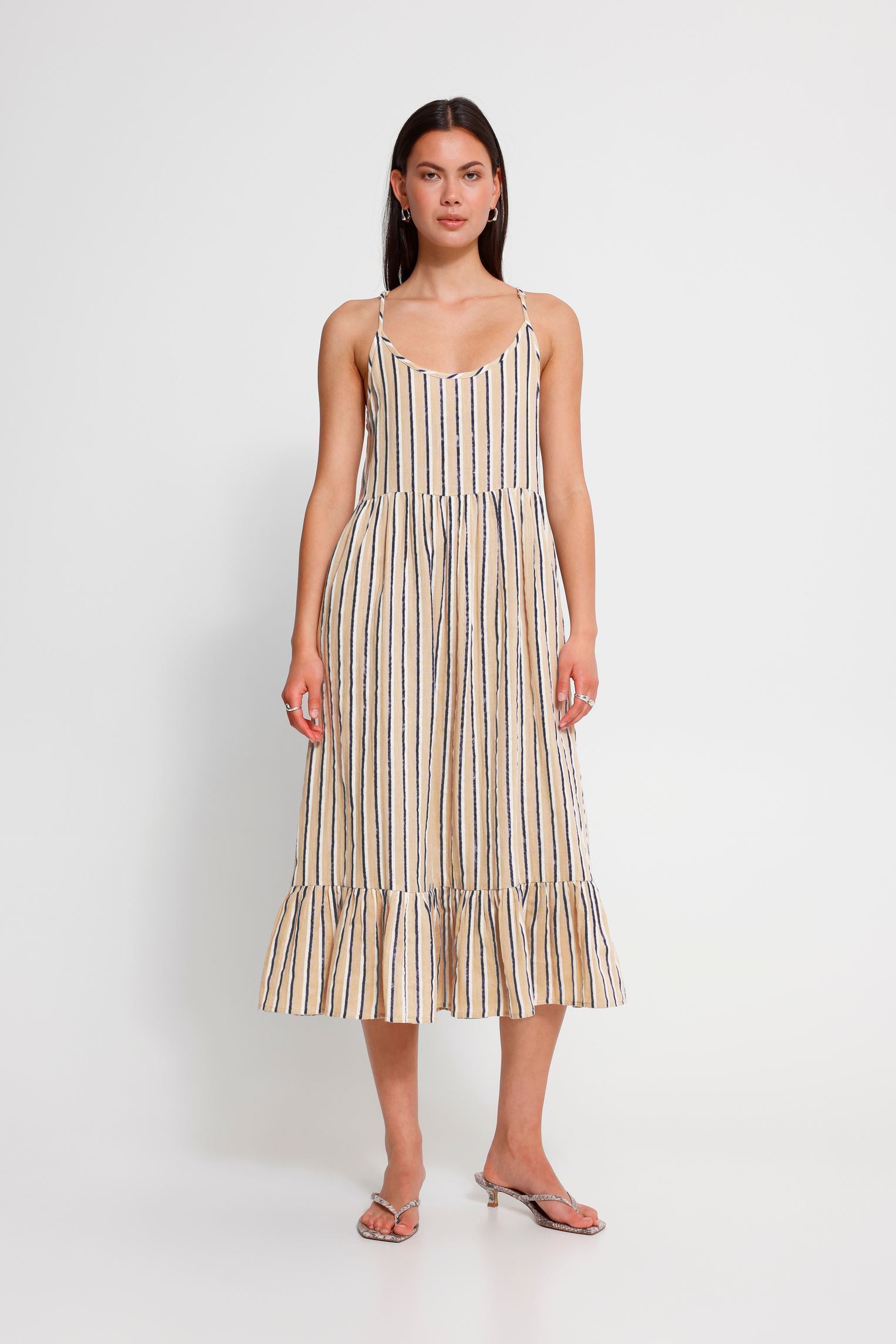 Kleider Iafoxa Midi Dr Stripe damen beige Ichi Kleider Iafoxa Midi Dr Stripe damen beige Meteorite Stripe