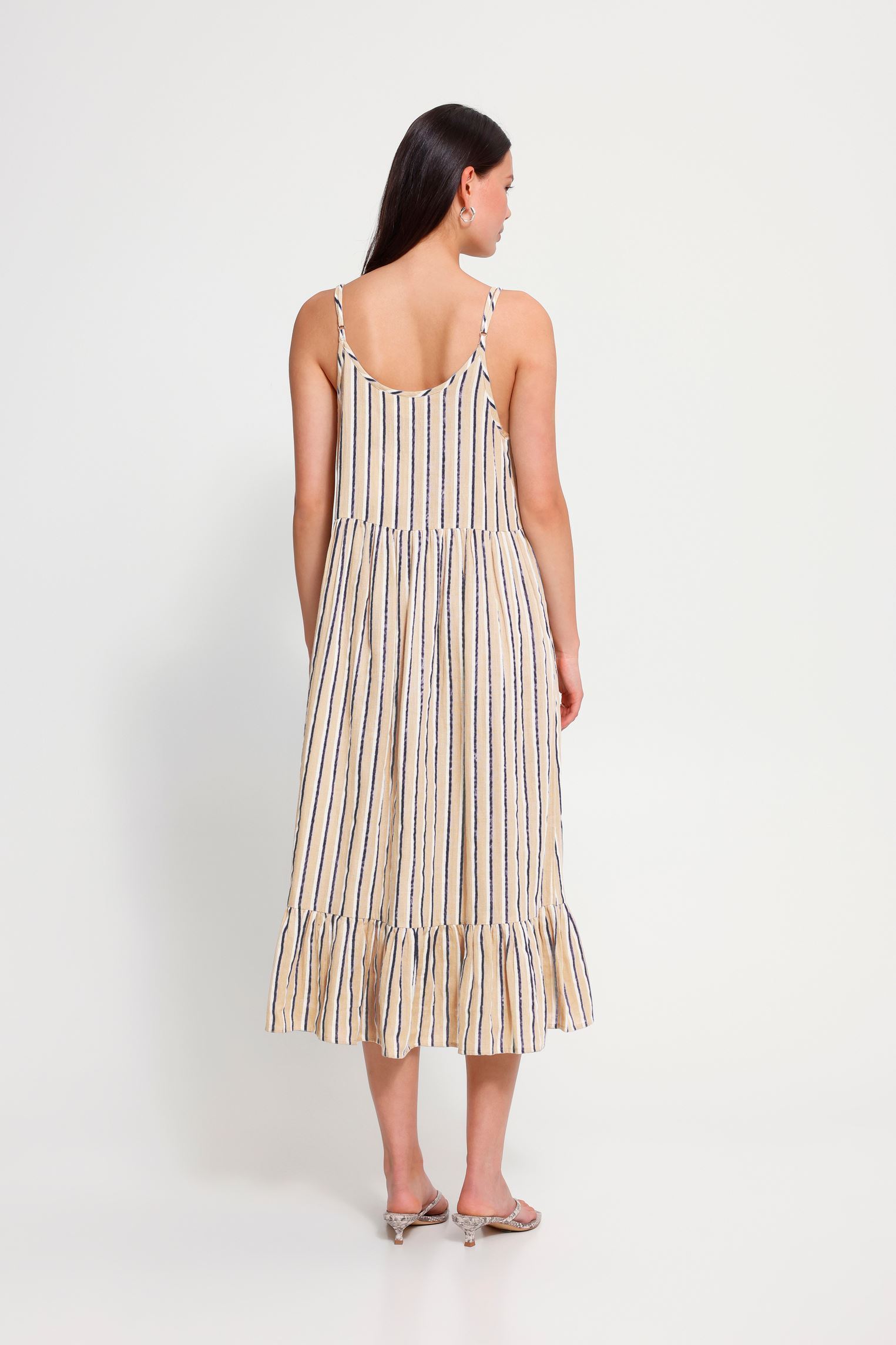Kleider Iafoxa Midi Dr Stripe damen beige Ichi Kleider Iafoxa Midi Dr Stripe damen beige Meteorite Stripe