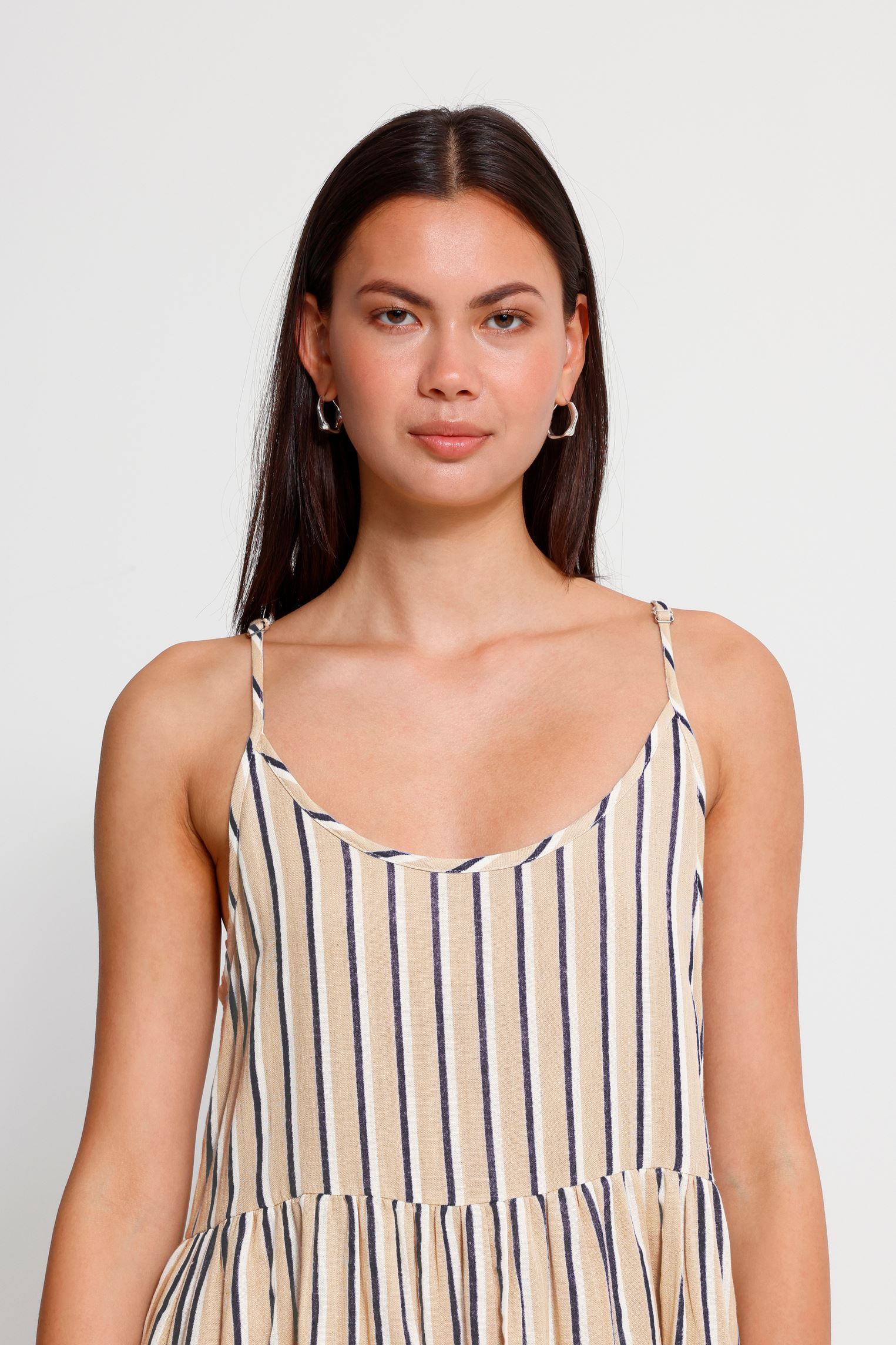 Kleider Iafoxa Midi Dr Stripe damen beige Ichi Kleider Iafoxa Midi Dr Stripe damen beige Meteorite Stripe