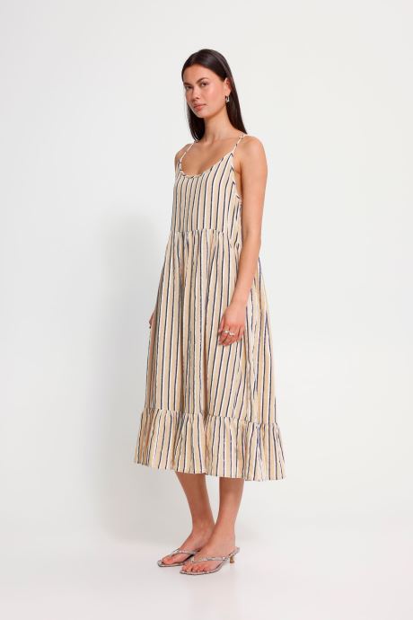 Ichi Kleider Iafoxa Midi Dr Stripe damen beige