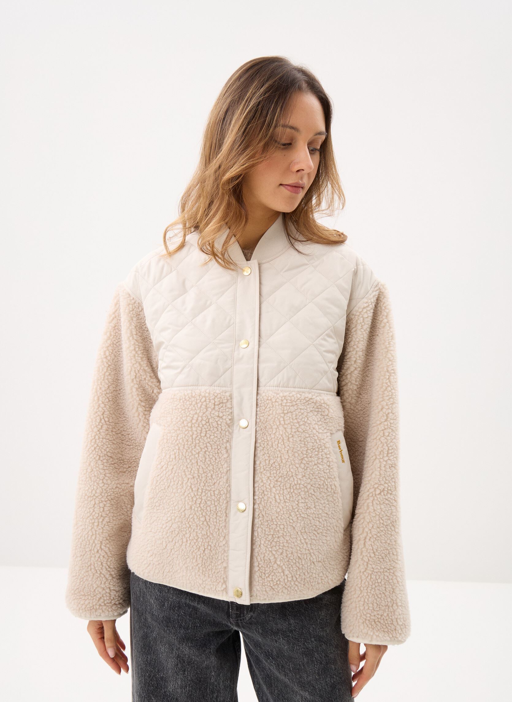 Jassen Wetherby Fleece dames beige Barbour Jassen Wetherby Fleece dames beige OATMEAL/SILVER CLOUD