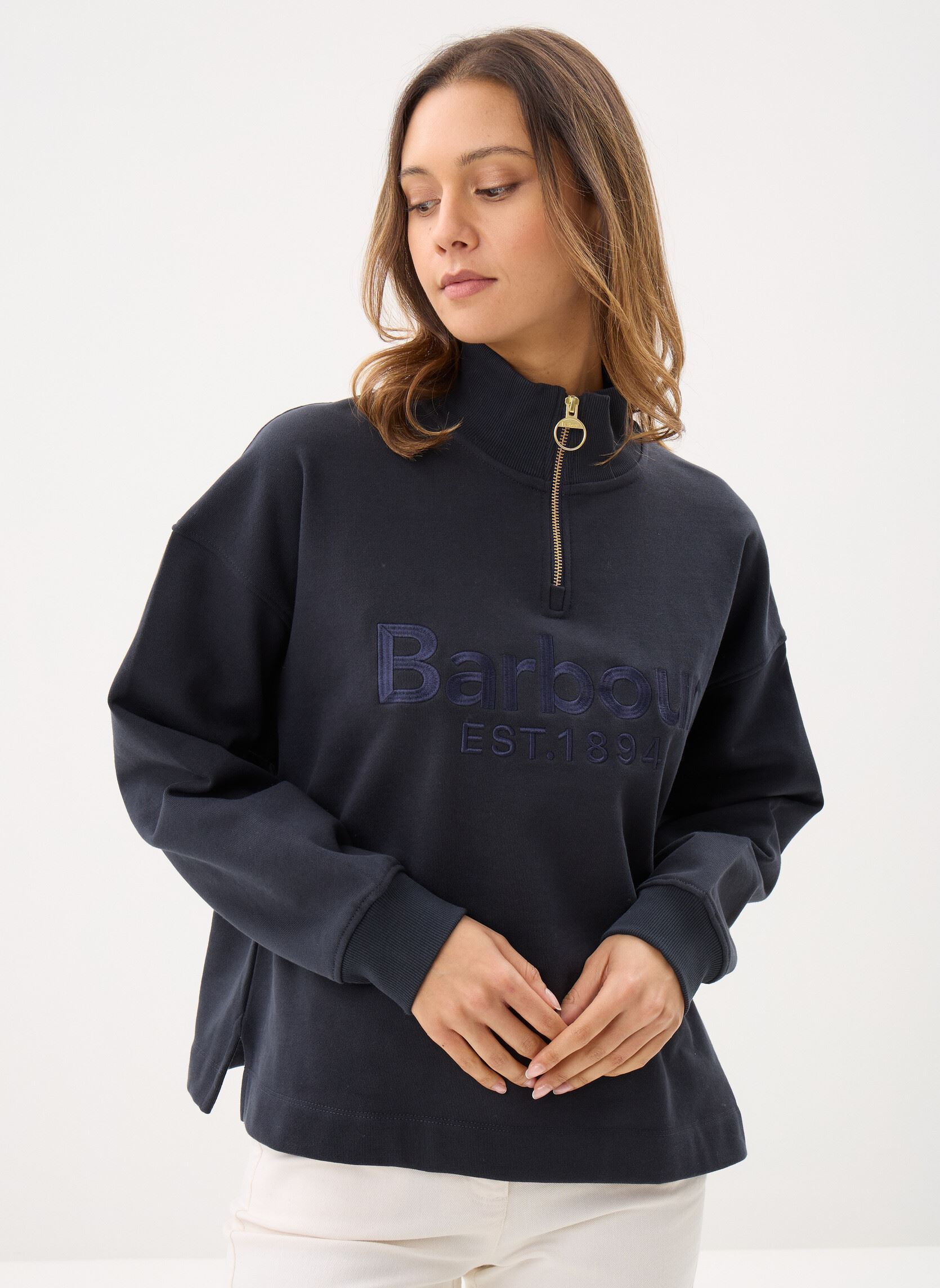 Sweater Sara Half Zip Sweatshirt dames blauw Barbour Sweater Sara Half Zip Sweatshirt dames blauw DARK NAVY