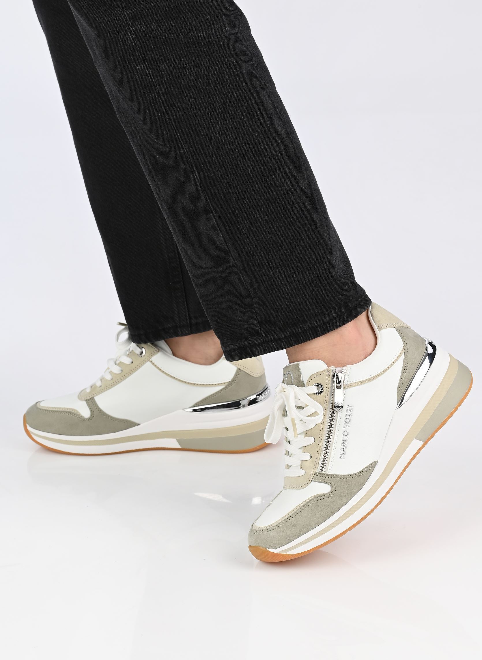 Baskets compensées 23764-46 femme vert Marco Tozzi Baskets compensées 23764-46 femme vert WHITE/MATCHA